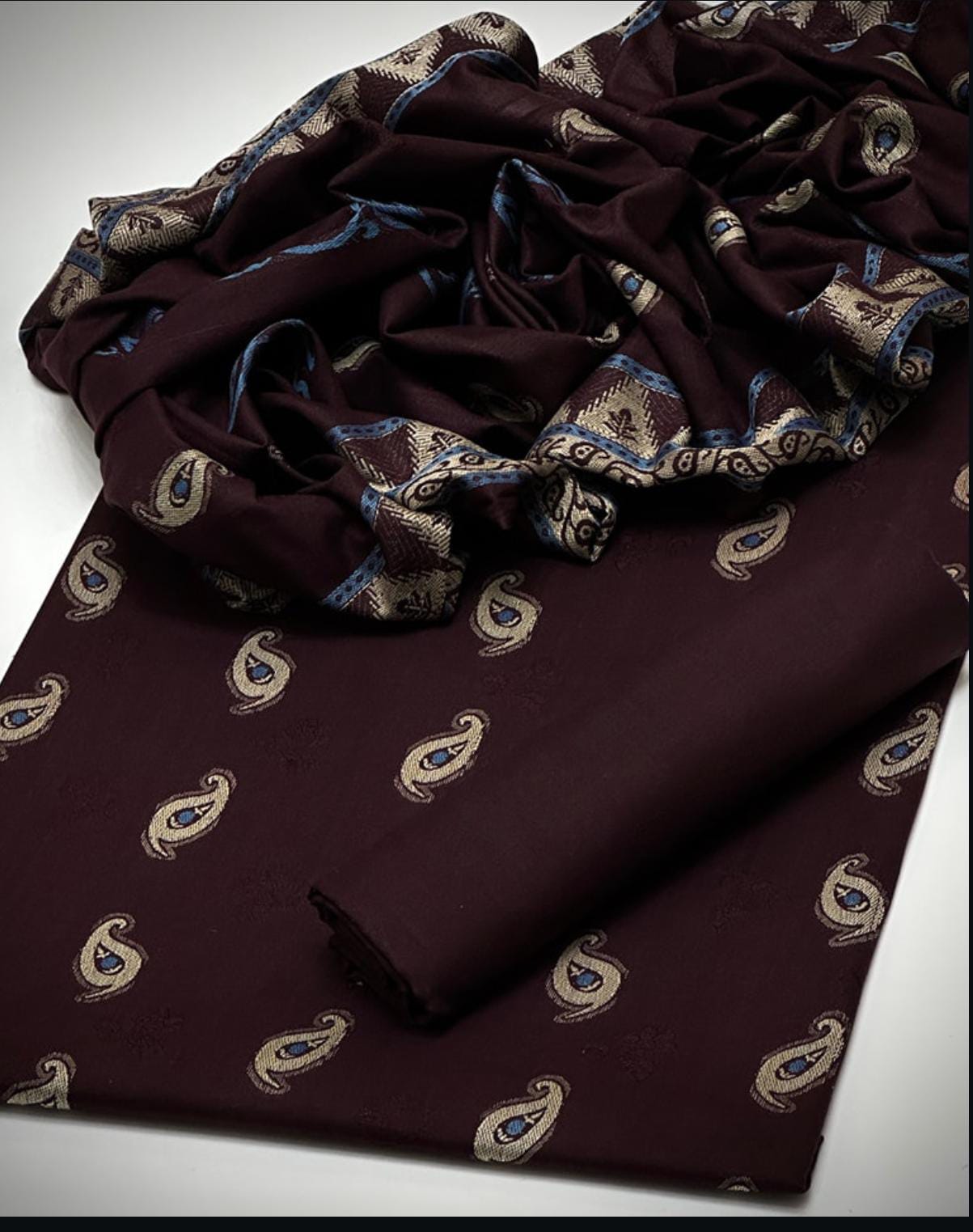*Shirt 🥰❤️* heavy all over broshia design work 
*Trouser 🥰❤️* dhanak marina plain
*Shawl* dhanak marina all over beautiful broshia work
With beautiful design work borders