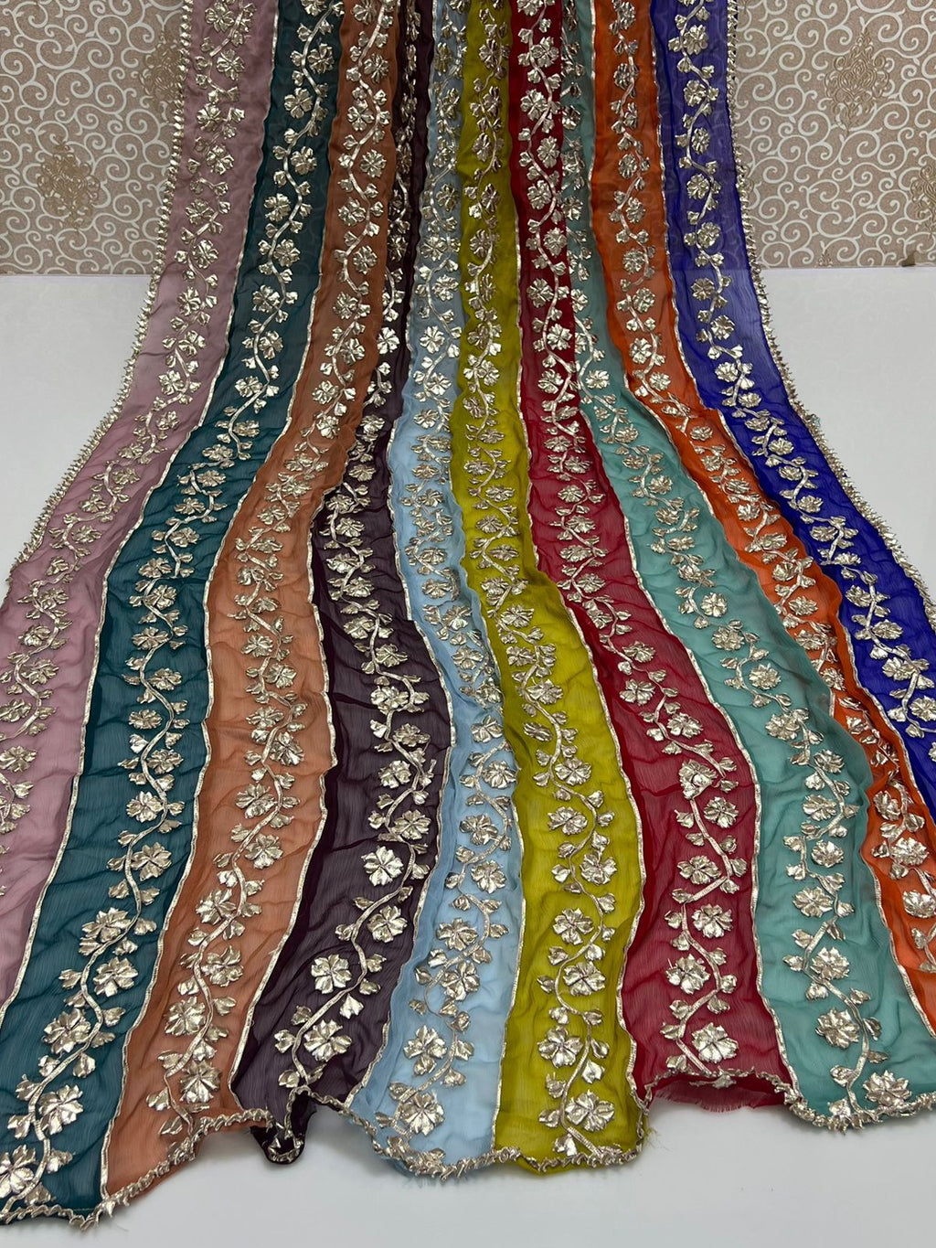 Handmade Multi-Shaded Gotta Work Dupatta – Soft Crinkle Chiffon