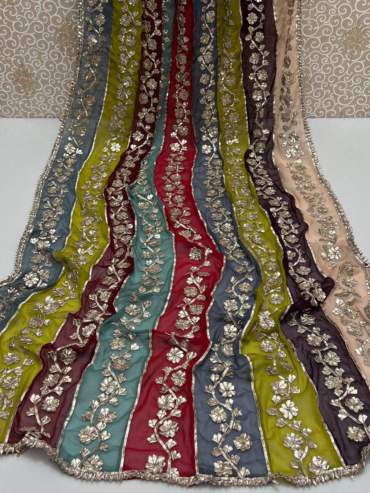 Handmade Multi-Shaded Gotta Work Dupatta – Soft Crinkle Chiffon