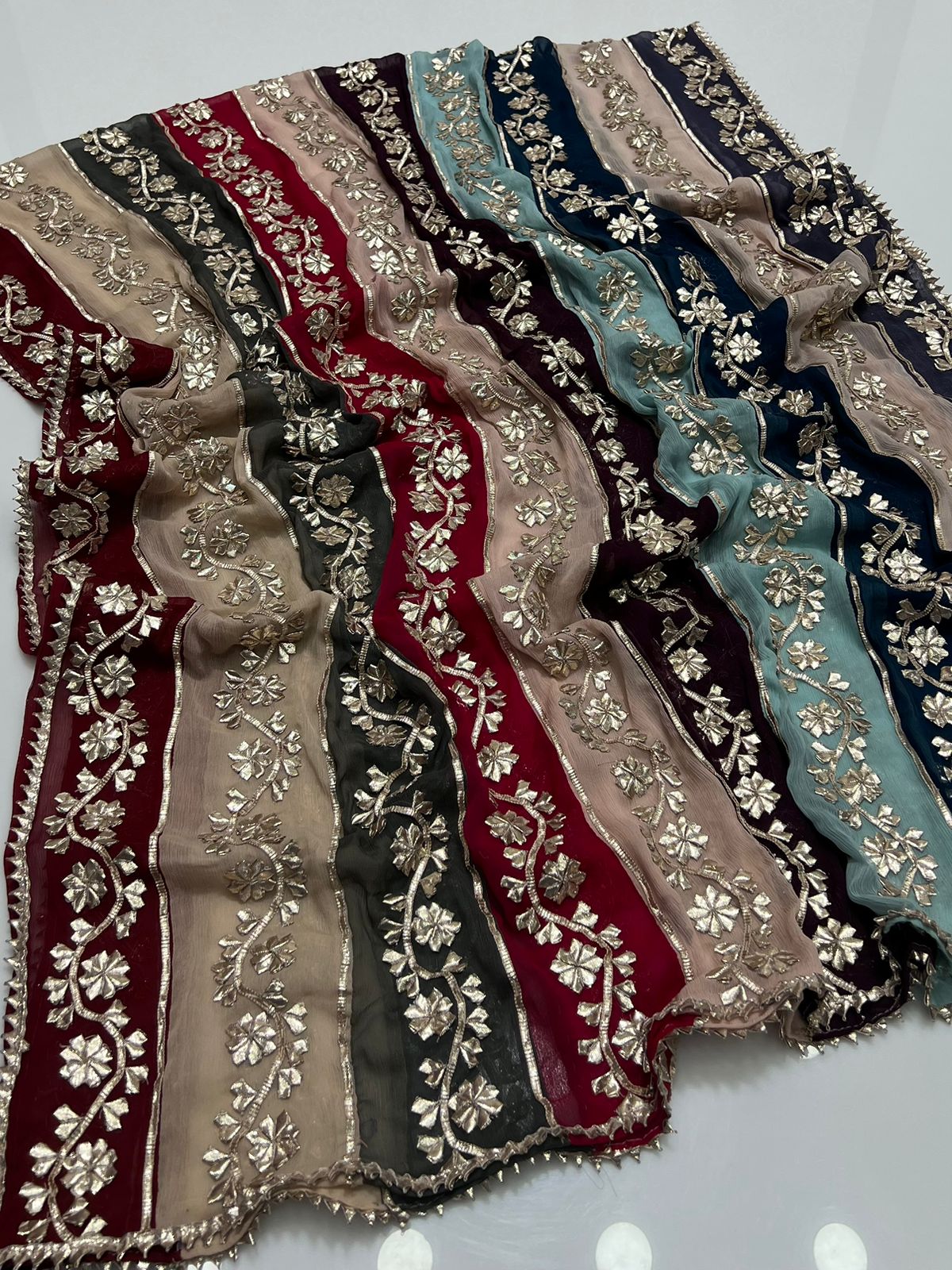 Handmade Multi-Shaded Gotta Work Dupatta – Soft Crinkle Chiffon