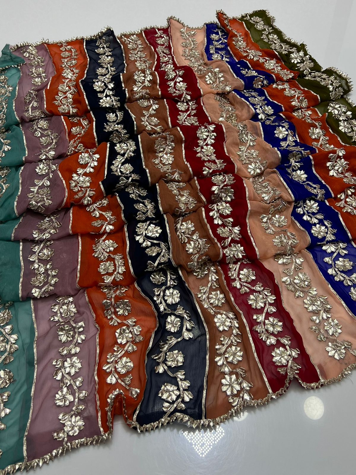 Handmade Multi-Shaded Gotta Work Dupatta – Soft Crinkle Chiffon