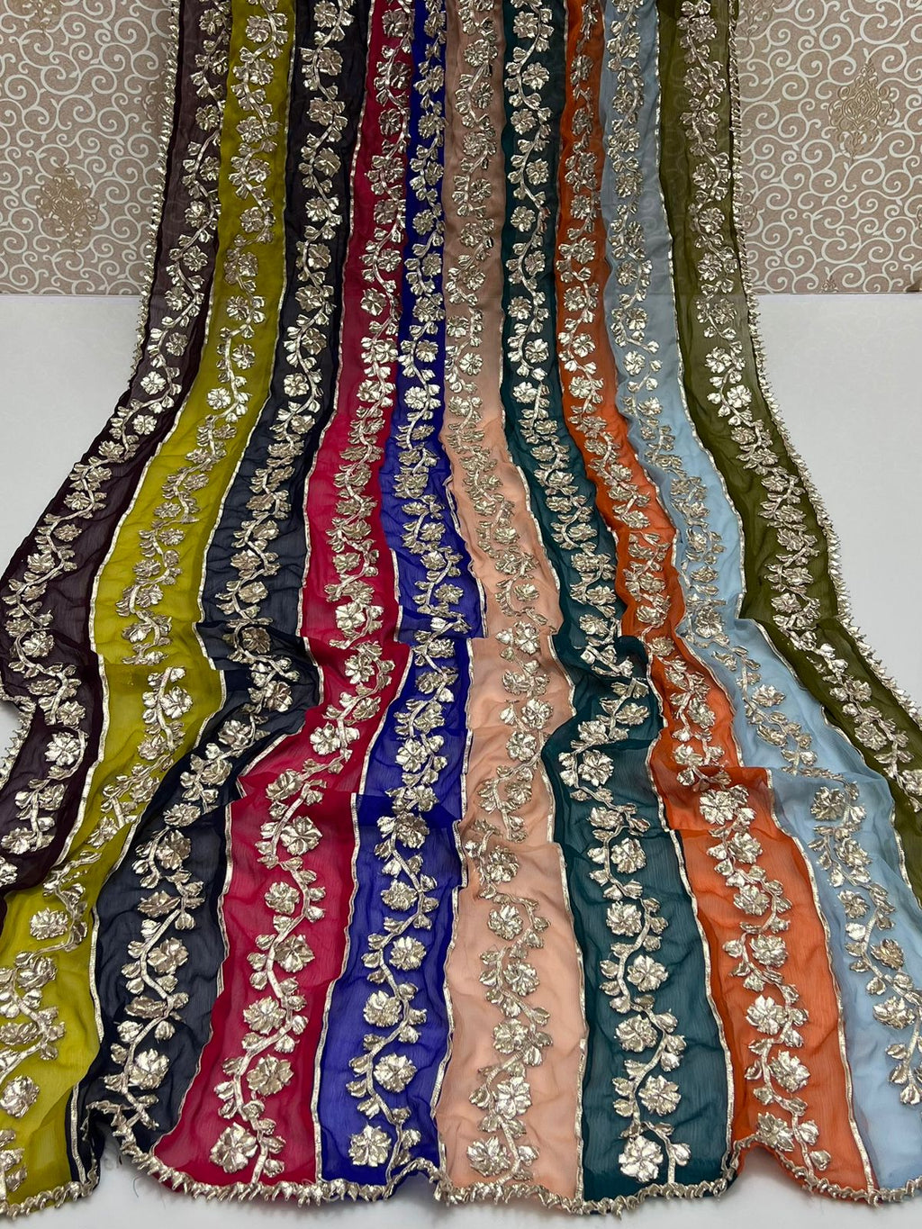 Handmade Multi-Shaded Gotta Work Dupatta – Soft Crinkle Chiffon