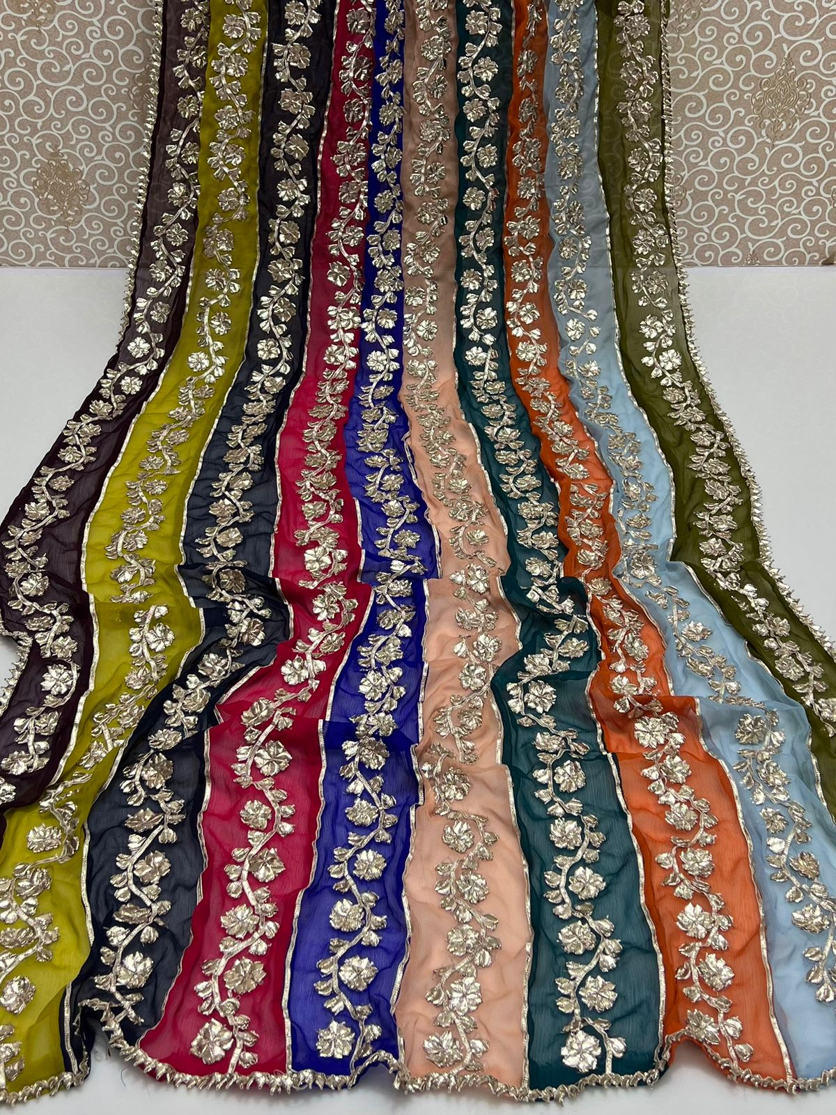 Handmade Multi-Shaded Gotta Work Dupatta – Soft Crinkle Chiffon