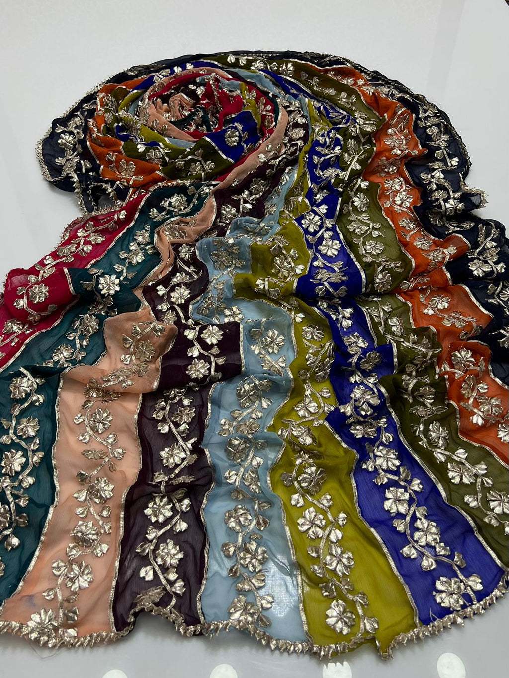 Handmade Multi-Shaded Gotta Work Dupatta – Soft Crinkle Chiffon