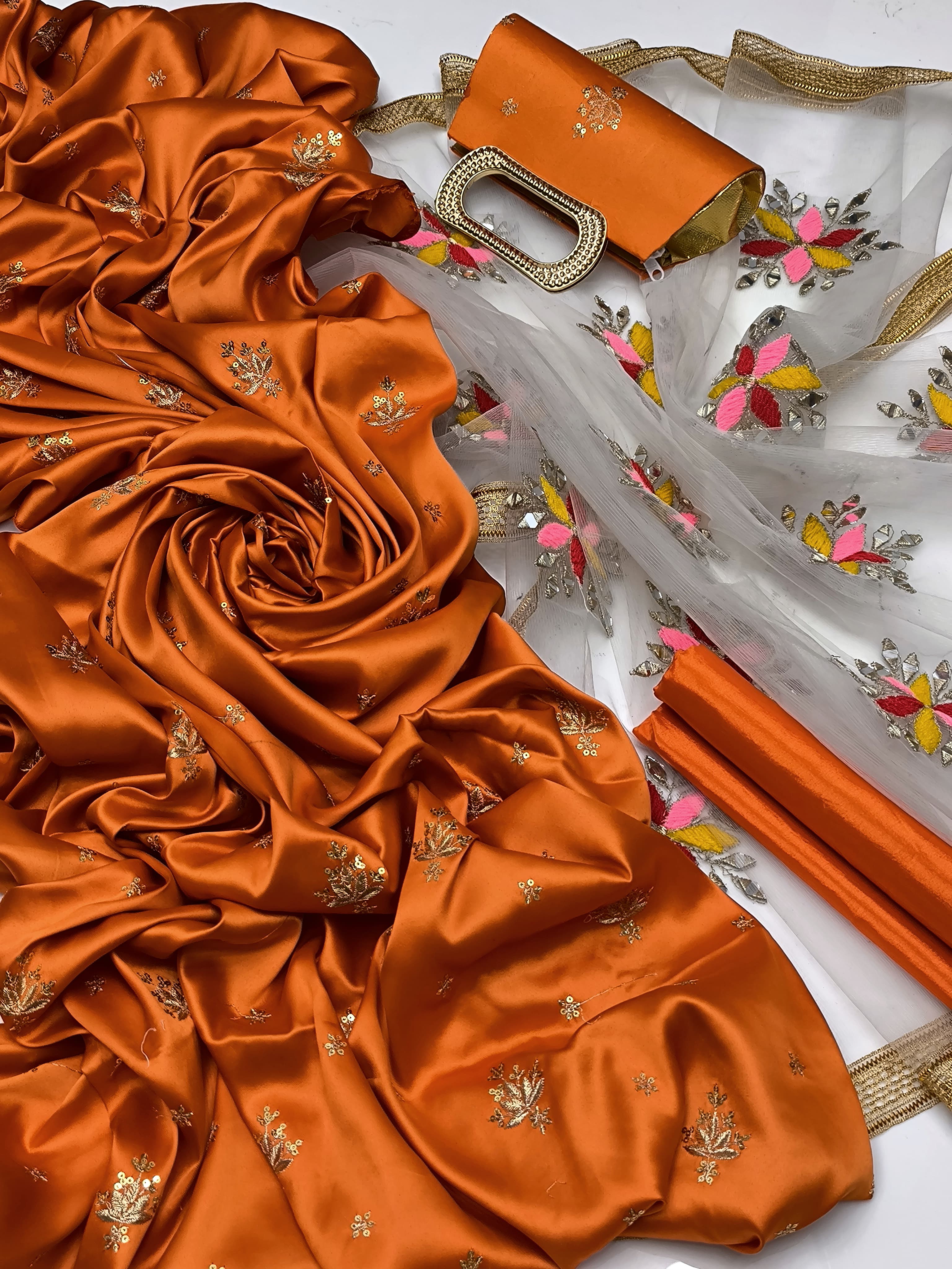 Fancy 4pc Embroidered Dress with Matching Clutch – Premium Collection