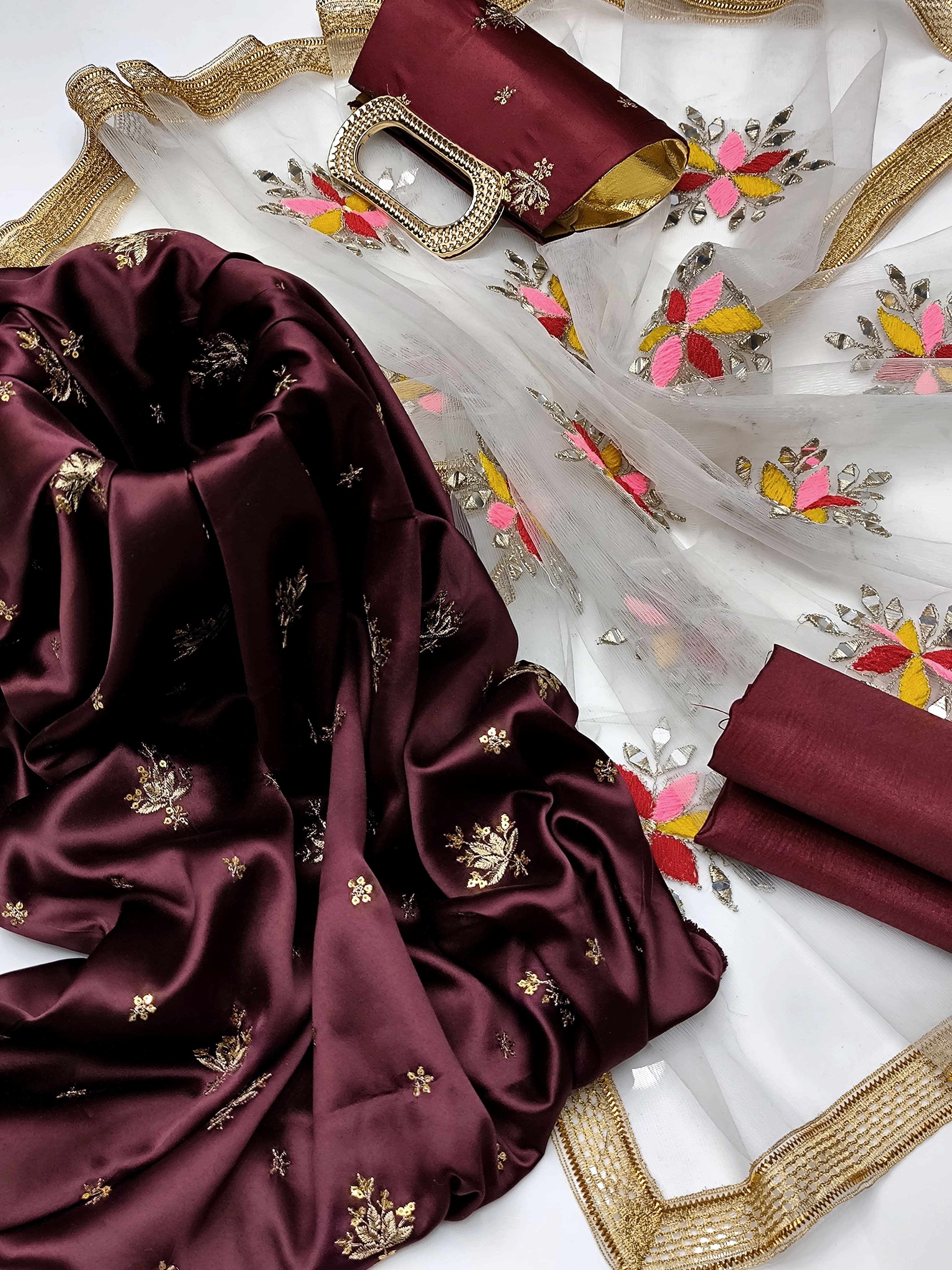 Fancy 4pc Embroidered Dress with Matching Clutch – Premium Collection