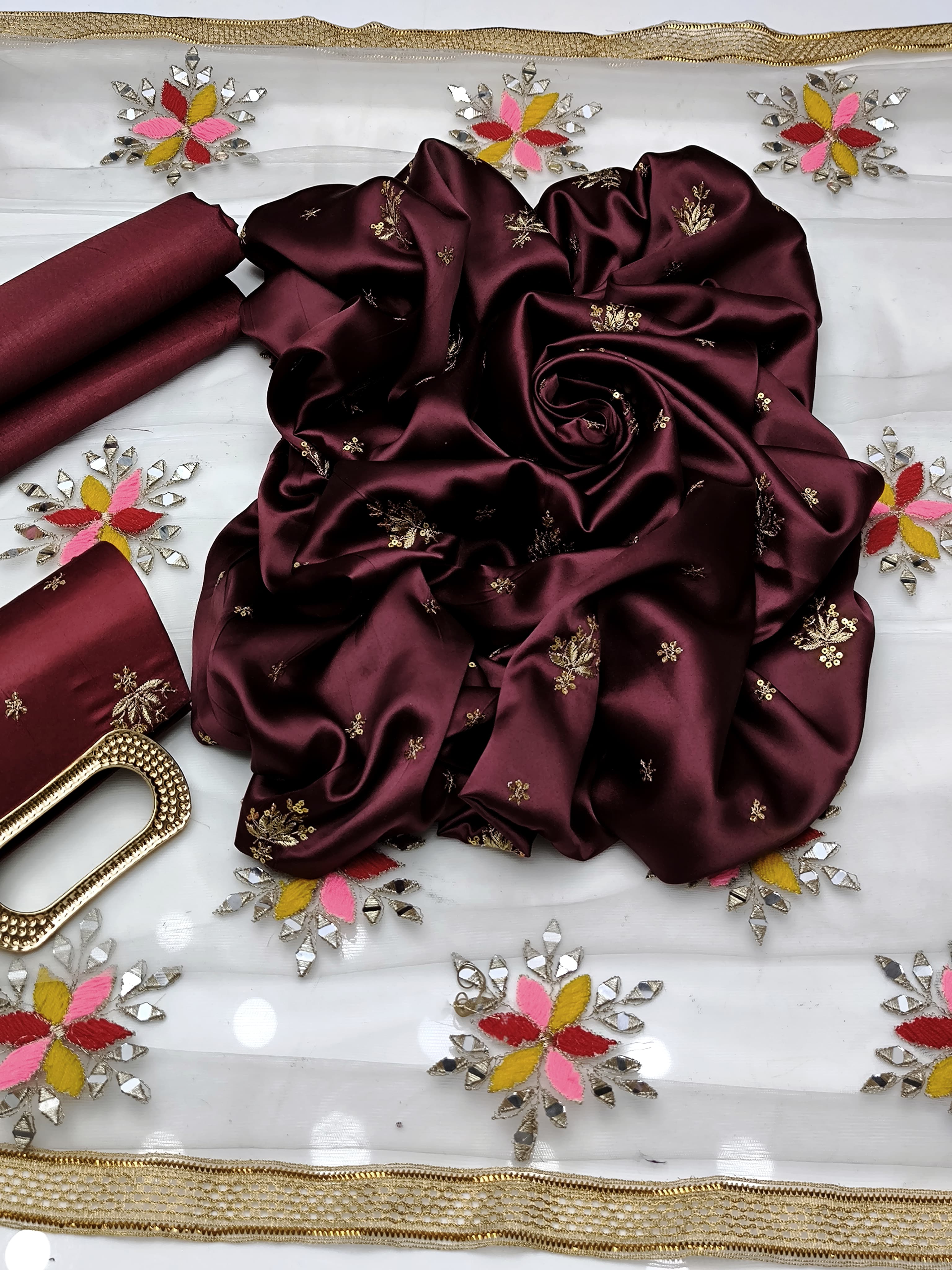 Fancy 4pc Embroidered Dress with Matching Clutch – Premium Collection