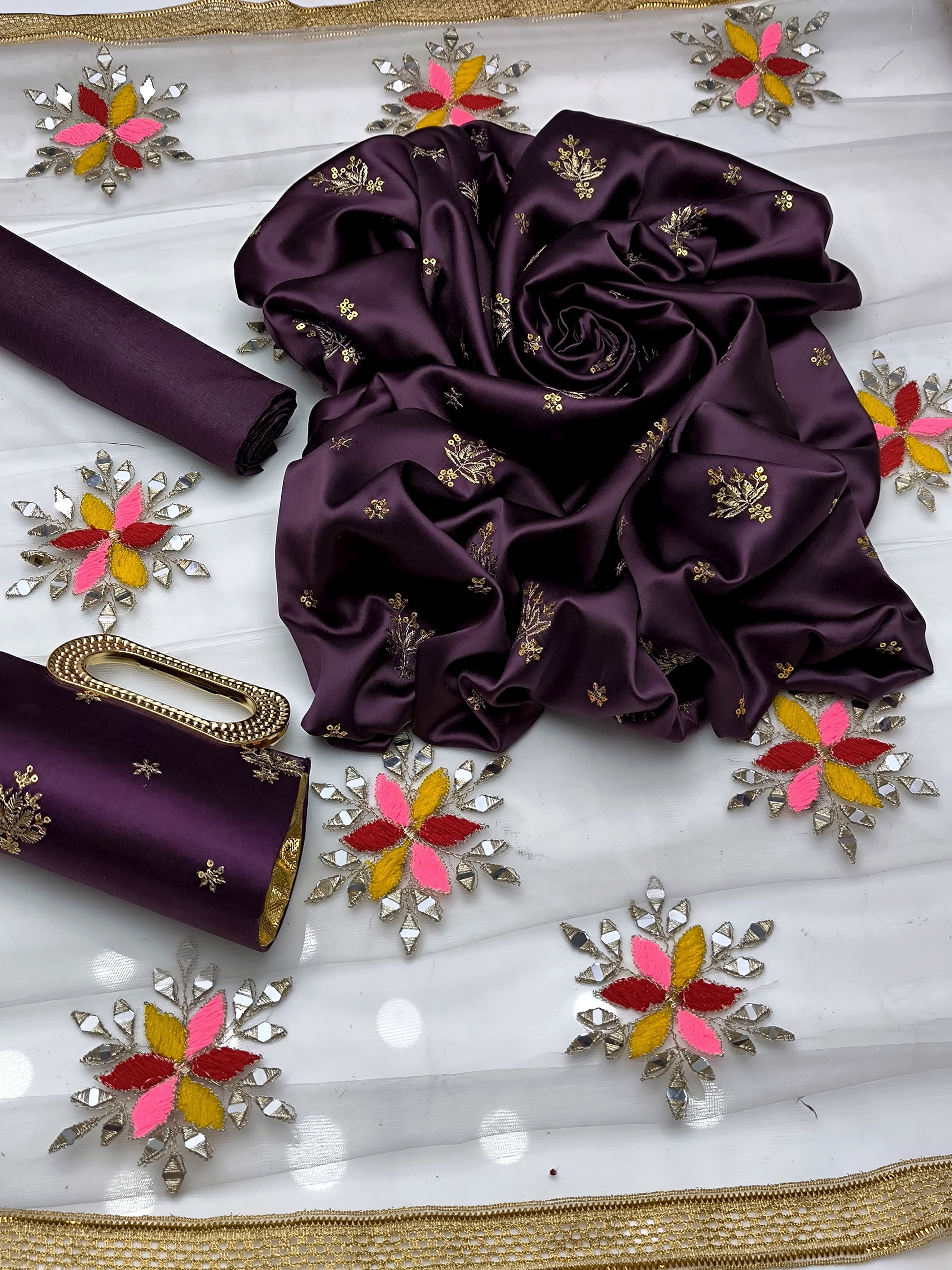 Fancy 4pc Embroidered Dress with Matching Clutch – Premium Collection