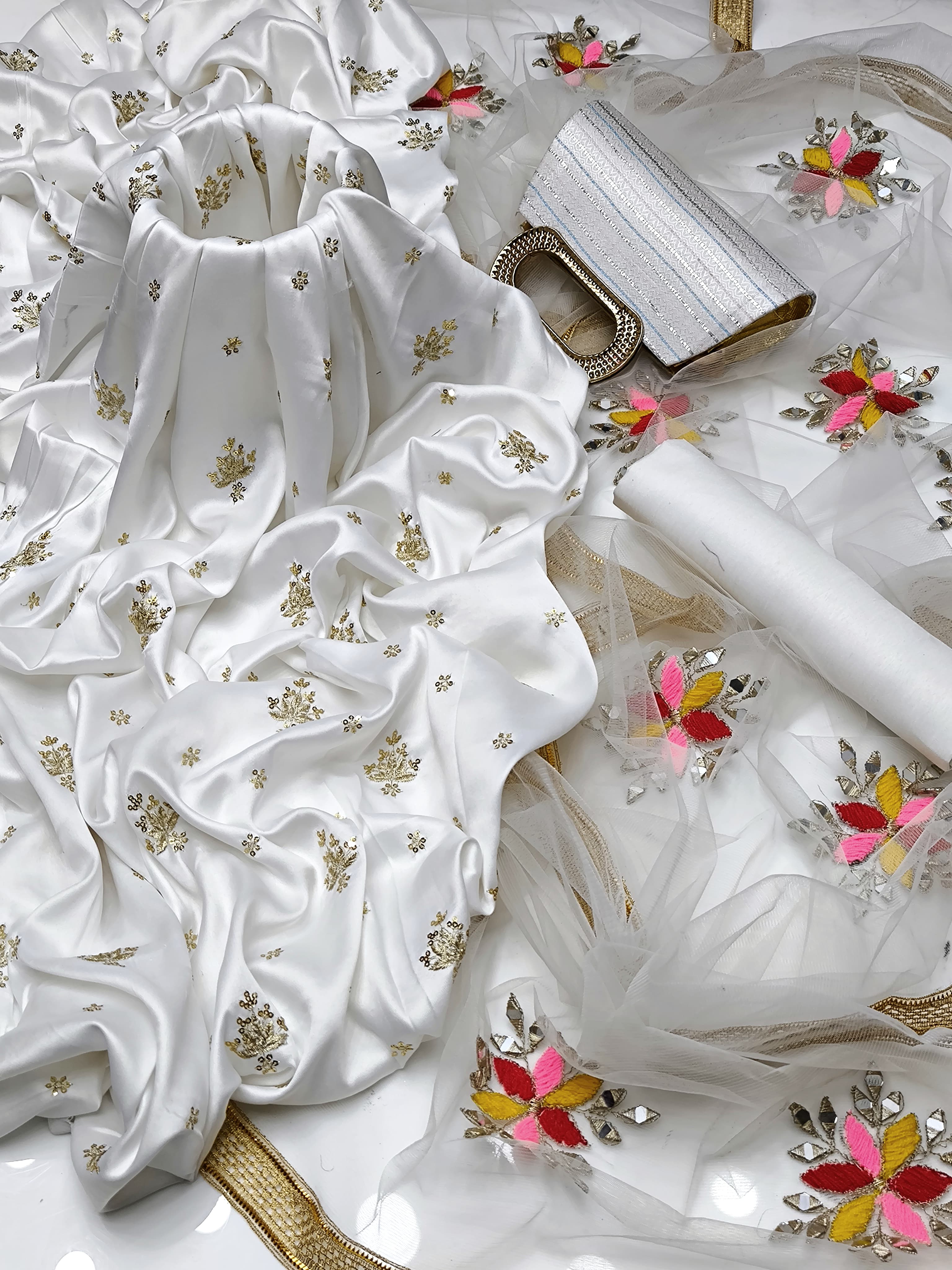 Fancy 4pc Embroidered Dress with Matching Clutch – Premium Collection