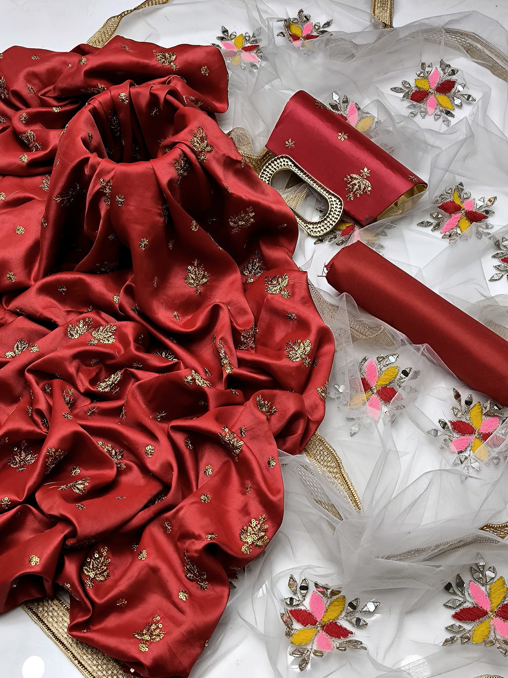 Fancy 4pc Embroidered Dress with Matching Clutch – Premium Collection