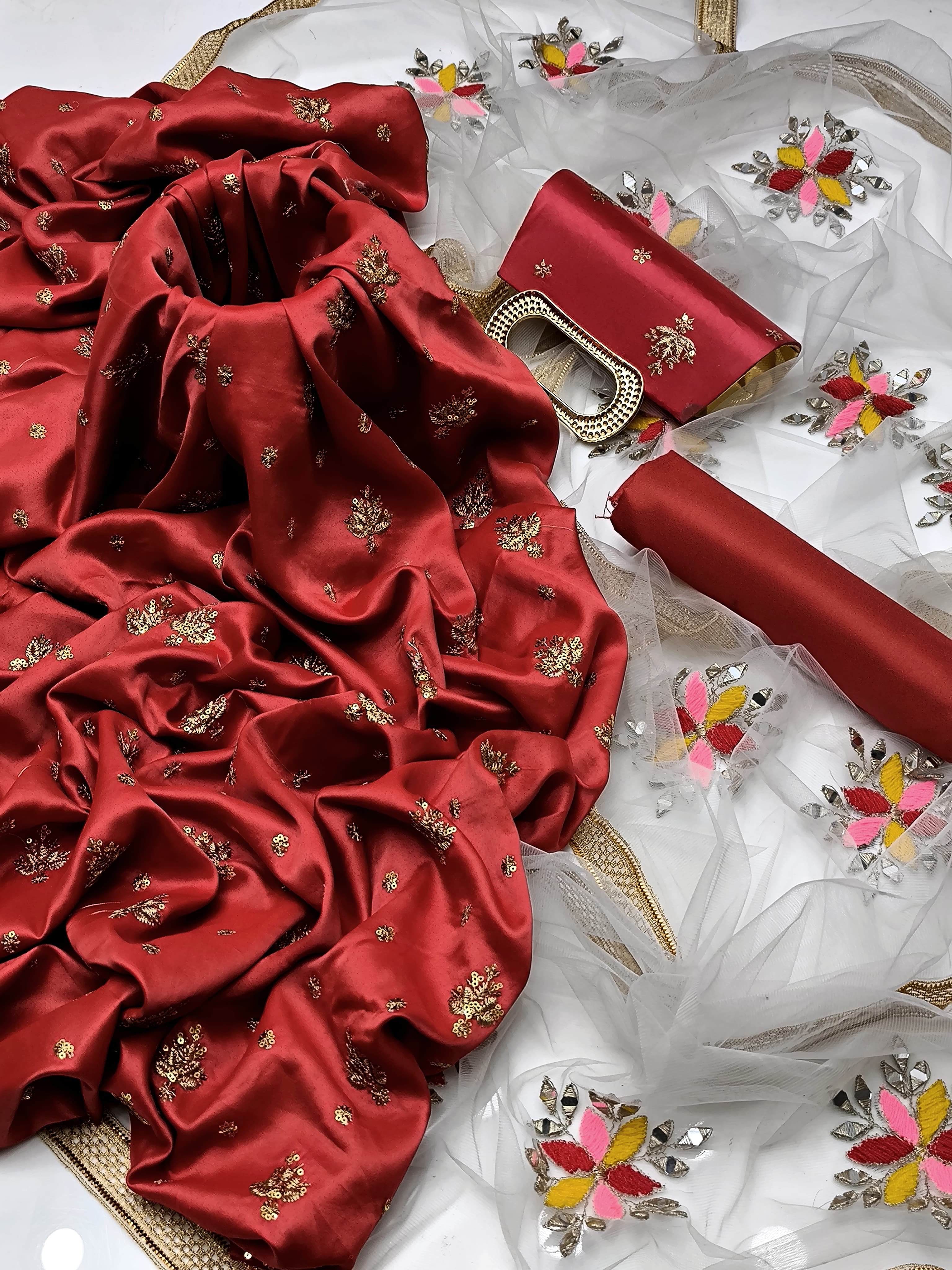 Fancy 4pc Embroidered Dress with Matching Clutch – Premium Collection