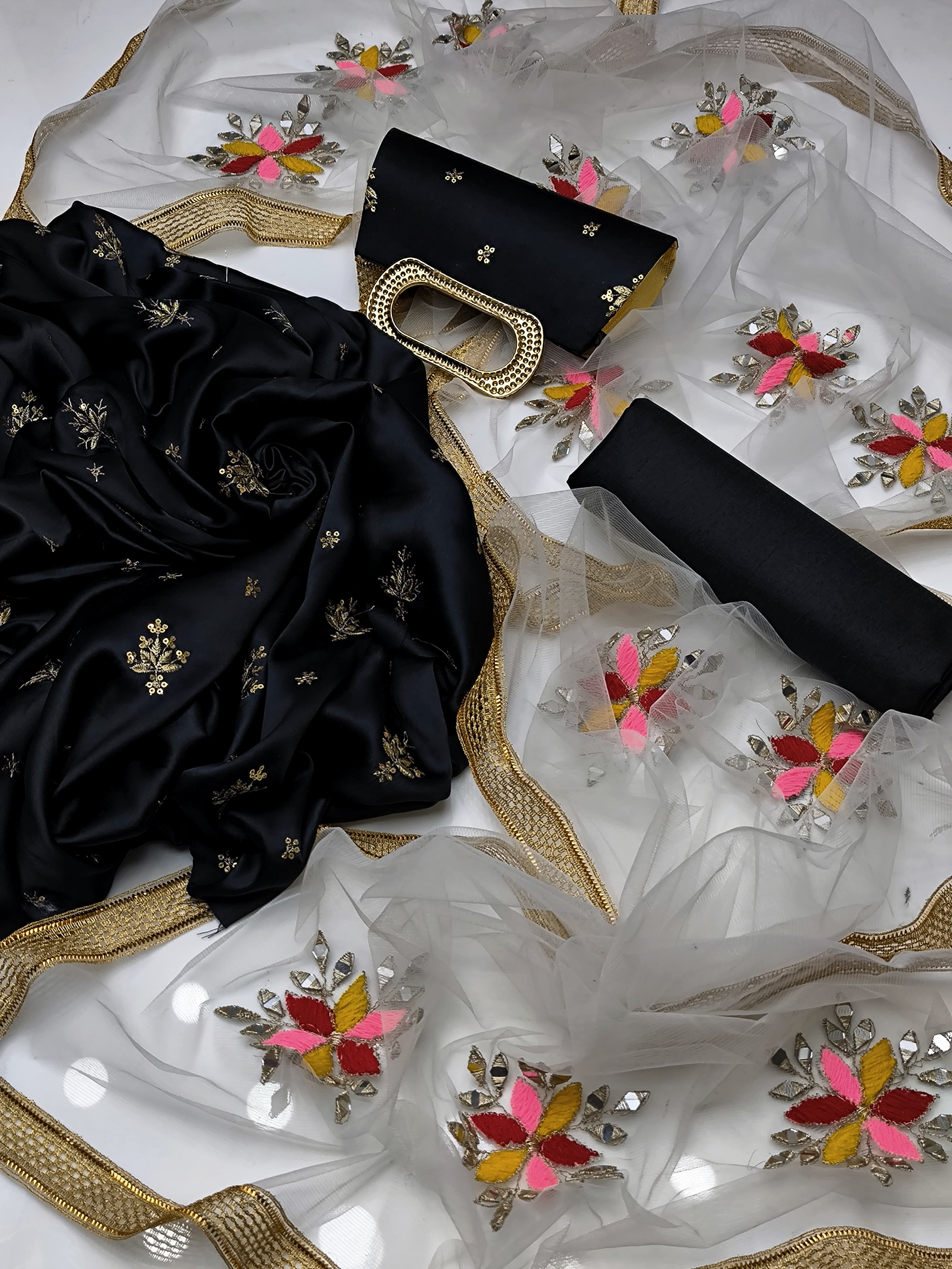 Fancy 4pc Embroidered Dress with Matching Clutch – Premium Collection