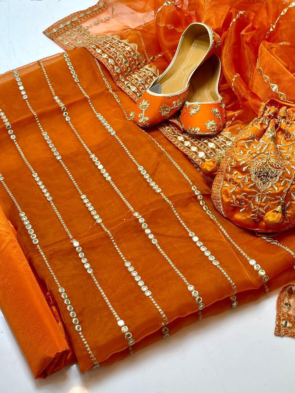 Party Wear 5pc Embroidered Suit with Dupatta, Khusa & Bag – Premium Collection