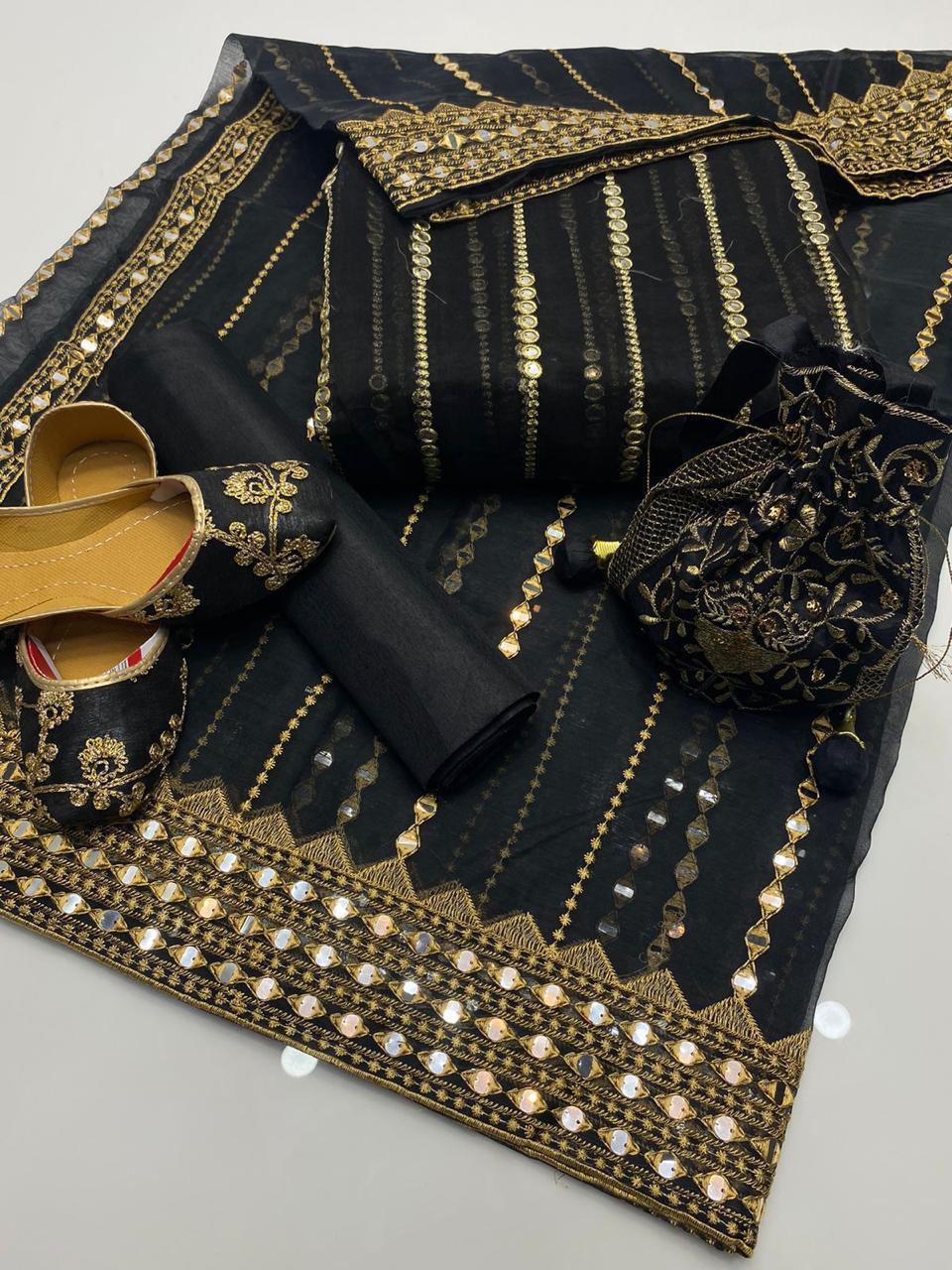 Party Wear 5pc Embroidered Suit with Dupatta, Khusa & Bag – Premium Collection