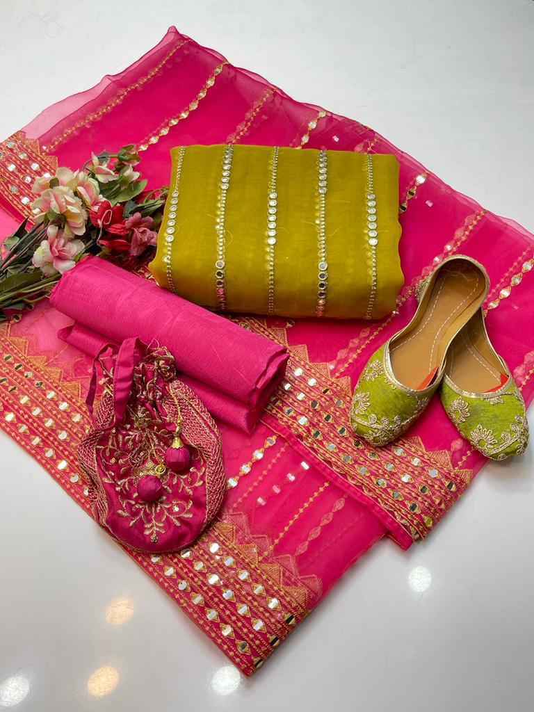 Party Wear 5pc Embroidered Suit with Dupatta, Khusa & Bag – Premium Collection
