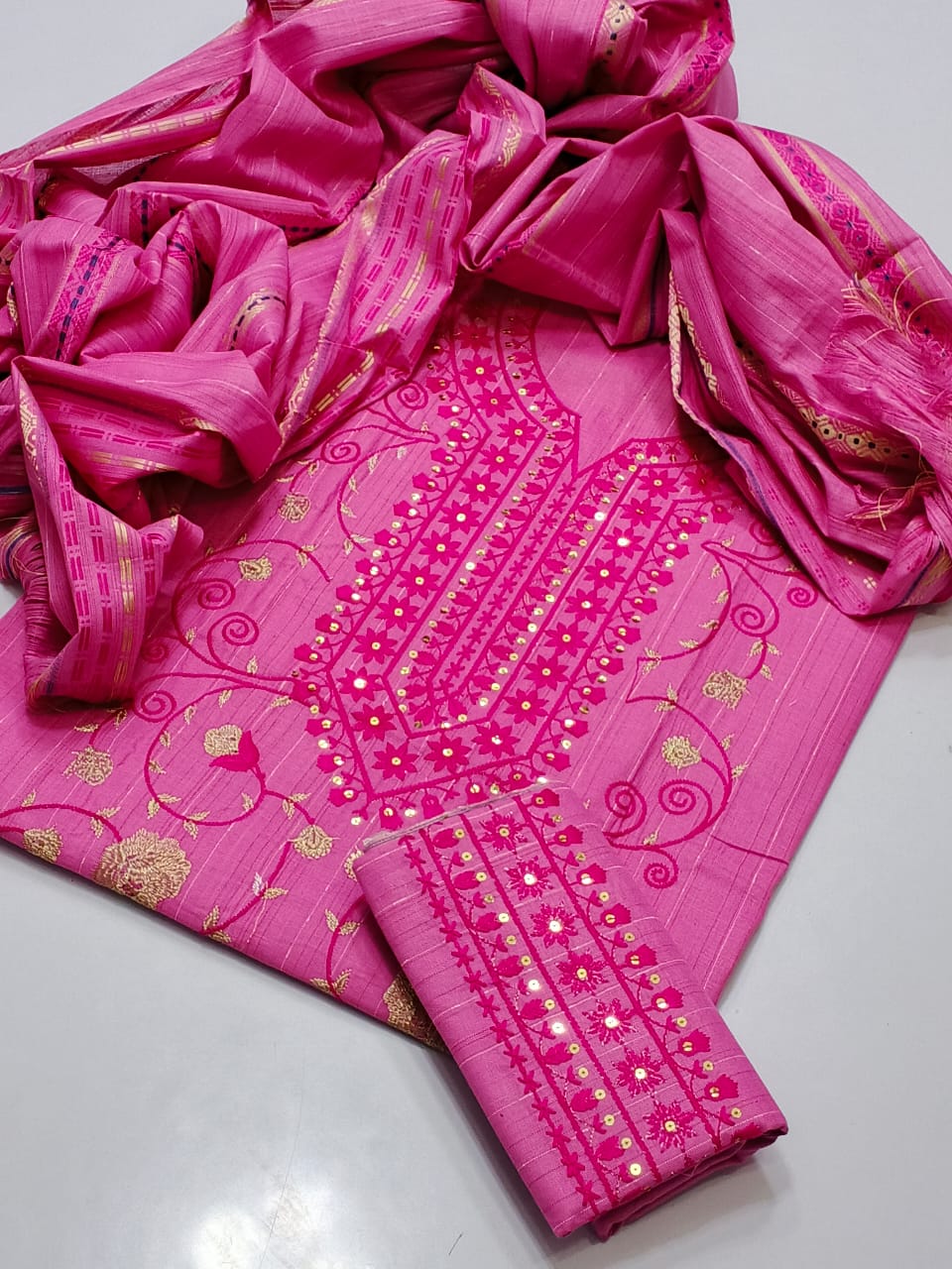 Cotton Khaddar 3pc Embroidered Suit with Jall Dupatta – Winter Collection