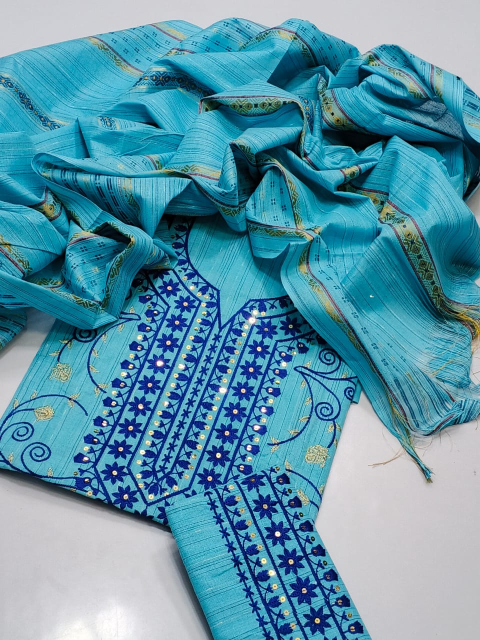Cotton Khaddar 3pc Embroidered Suit with Jall Dupatta – Winter Collection