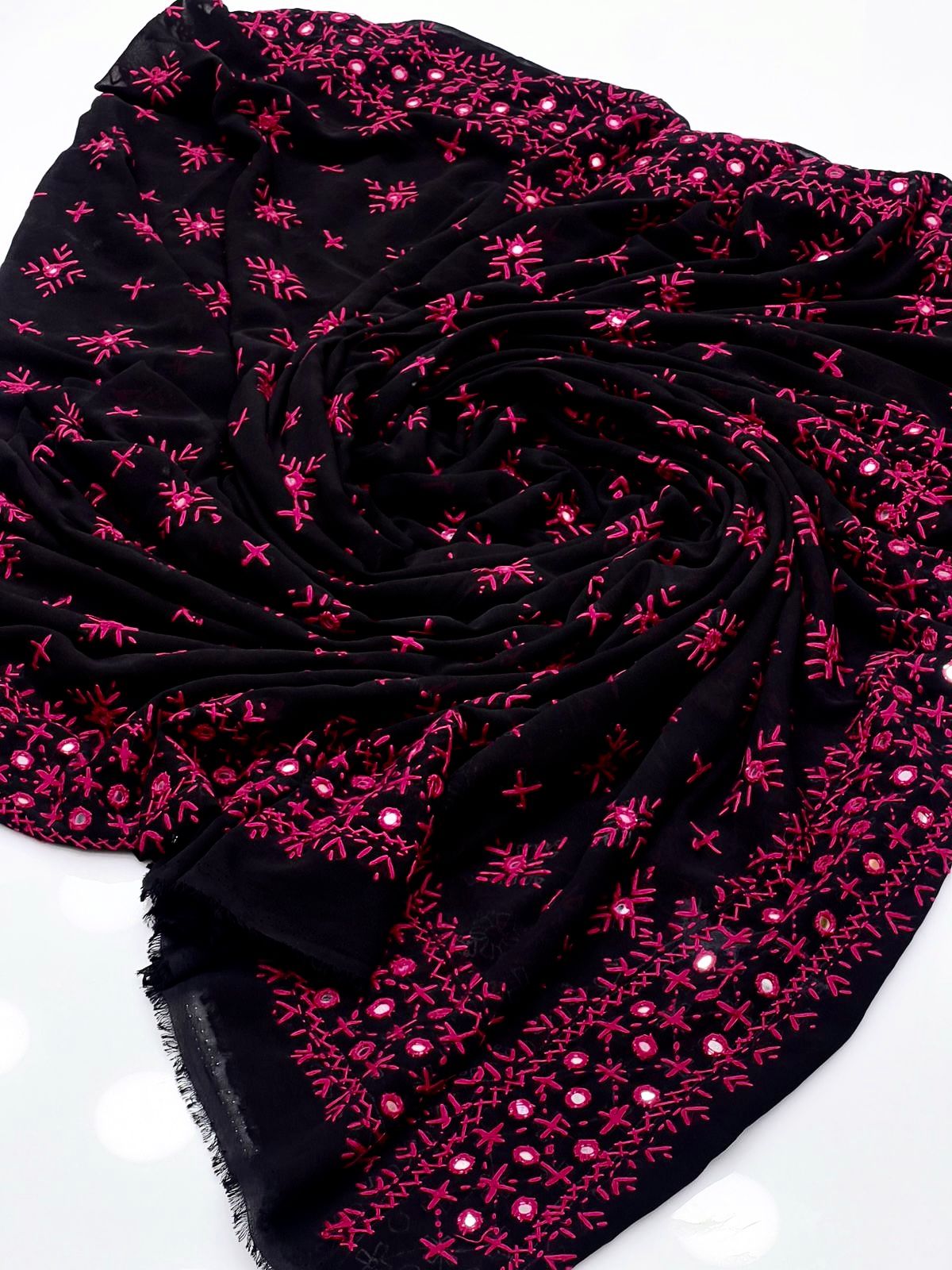 Korean Georgette Sindhi Embroidered Chadar with Mirror Work – Full Size