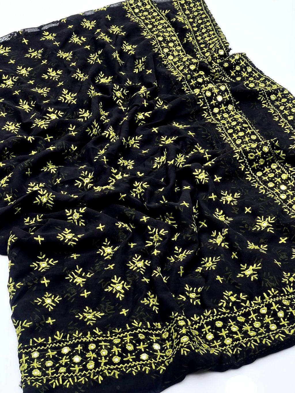 Korean Georgette Sindhi Embroidered Chadar with Mirror Work – Full Size