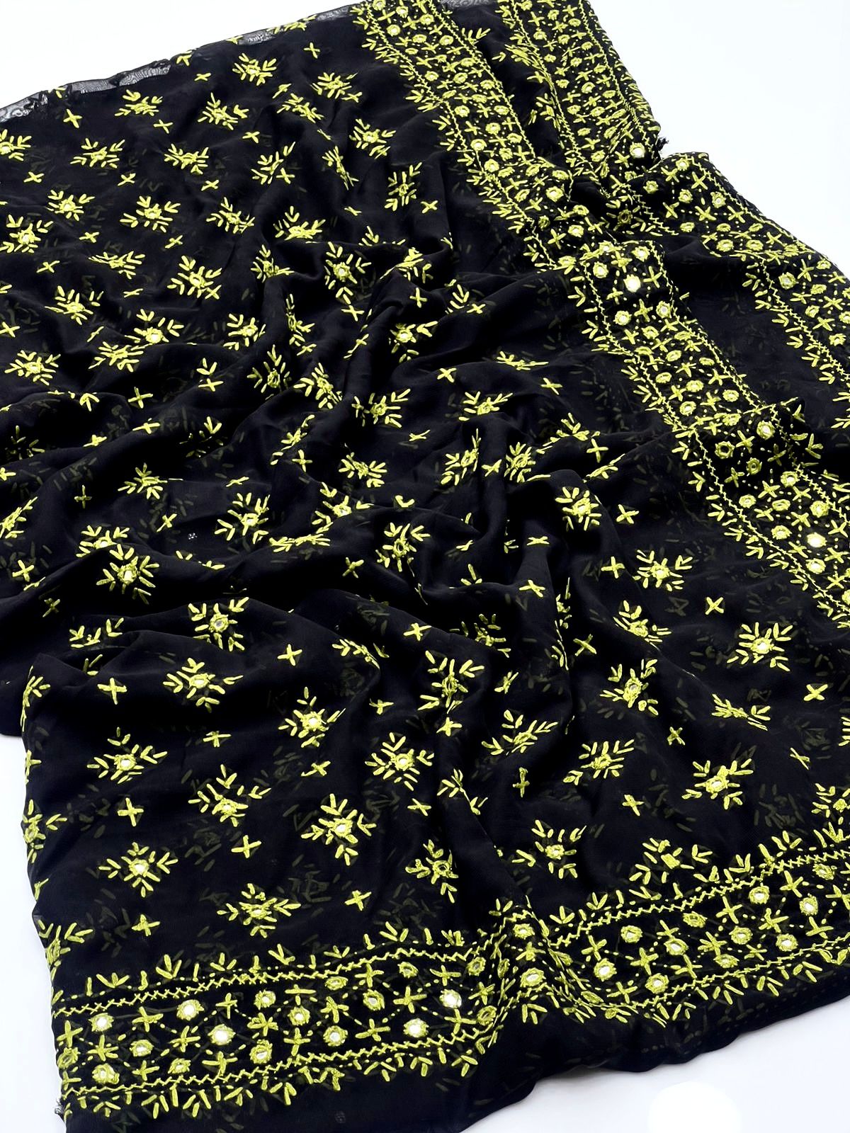 Korean Georgette Sindhi Embroidered Chadar with Mirror Work – Full Size