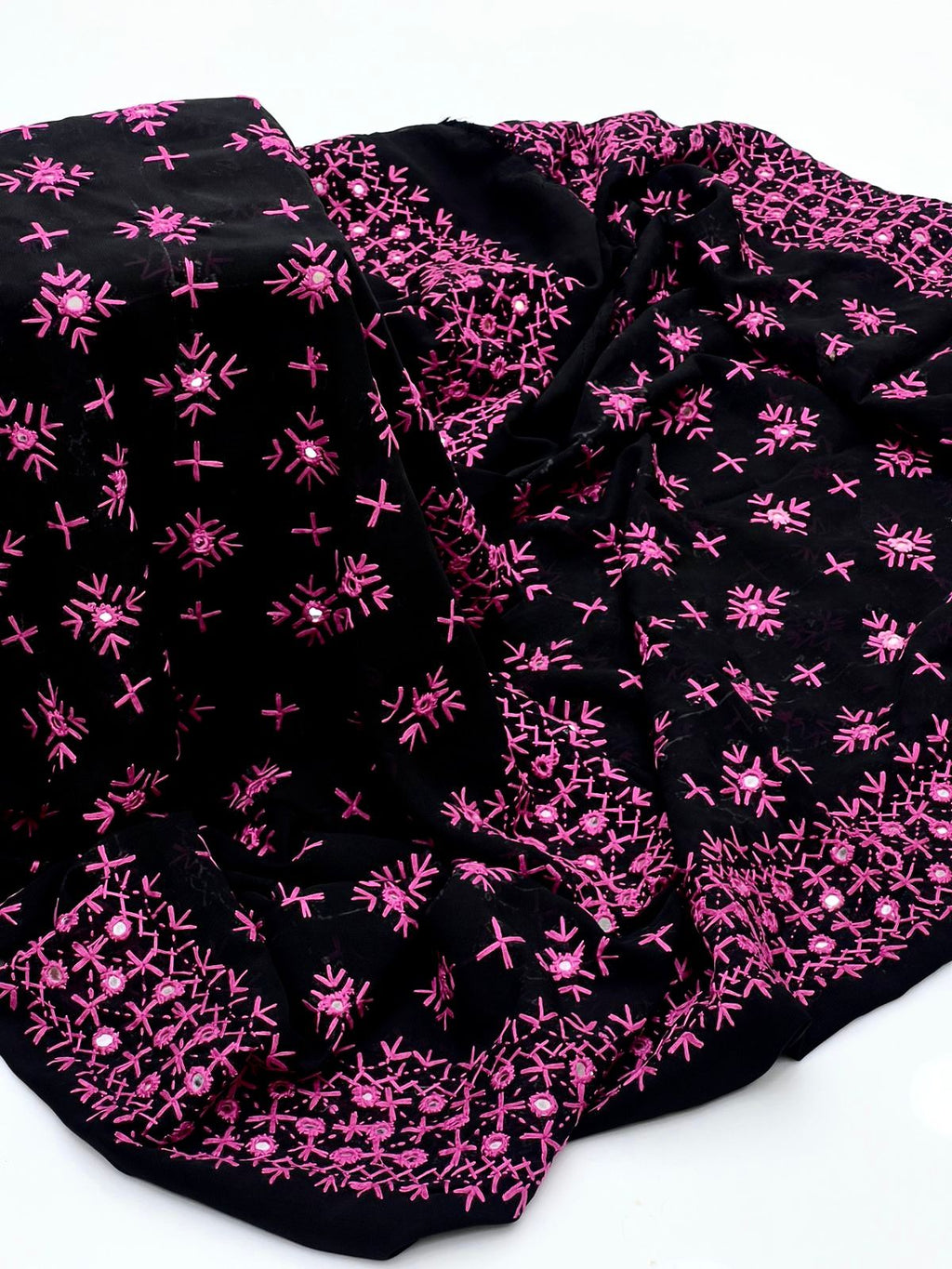 Korean Georgette Sindhi Embroidered Chadar with Mirror Work – Full Size
