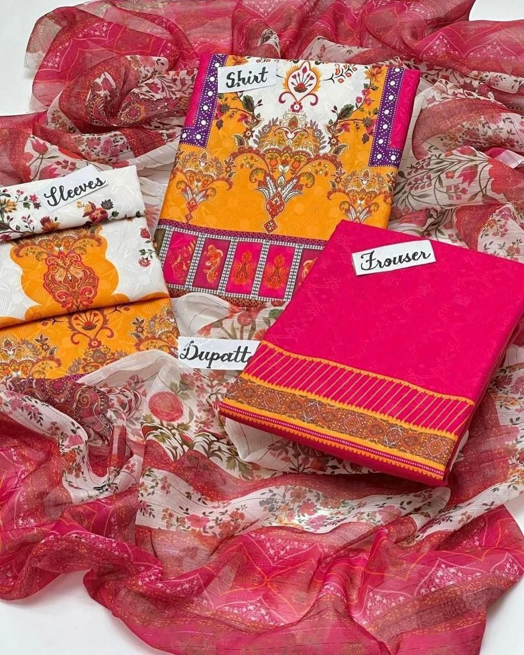 Self Swiss Jacquard 3pc Digital Printed Lawn Suit – Premium Unstitched