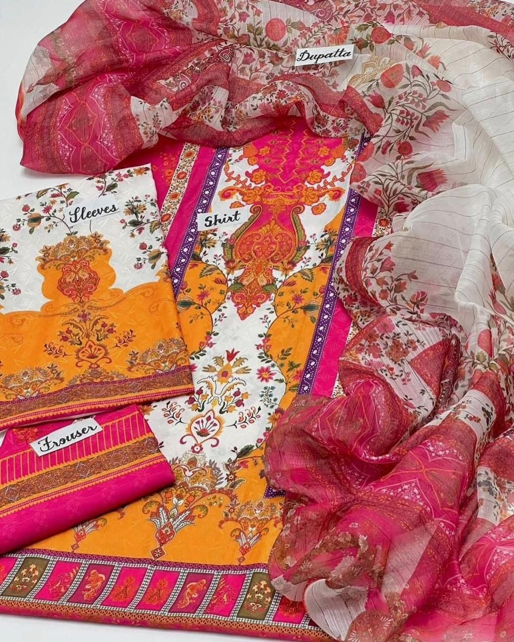Self Swiss Jacquard 3pc Digital Printed Lawn Suit – Premium Unstitched