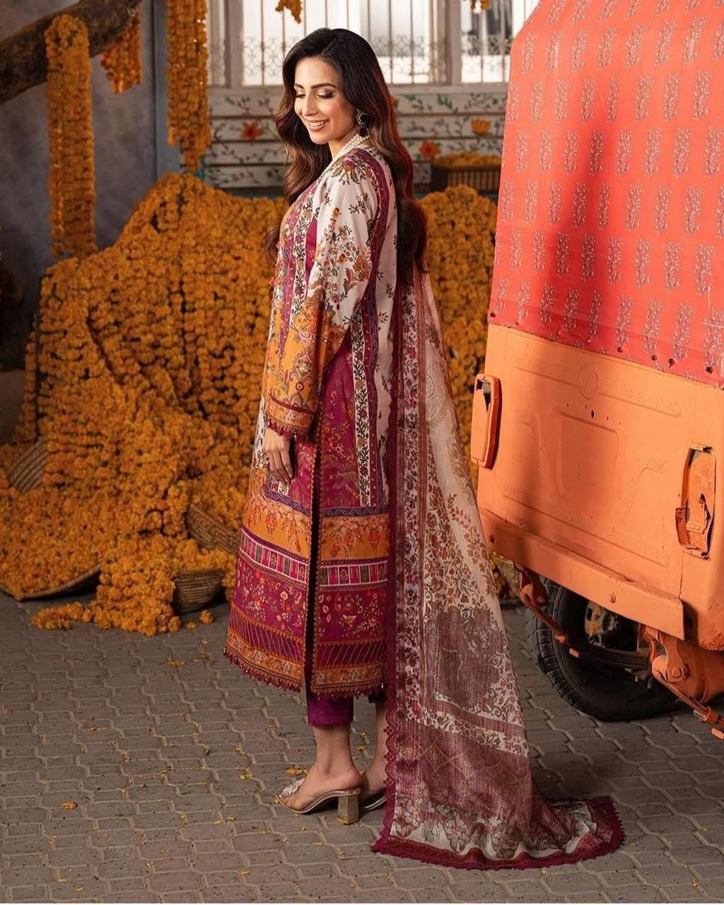 Self Swiss Jacquard 3pc Digital Printed Lawn Suit – Premium Unstitched