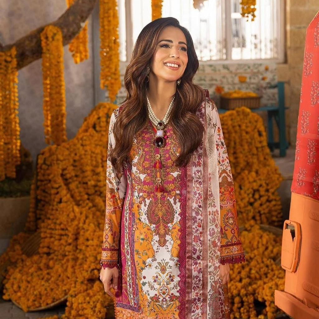 Self Swiss Jacquard 3pc Digital Printed Lawn Suit – Premium Unstitched