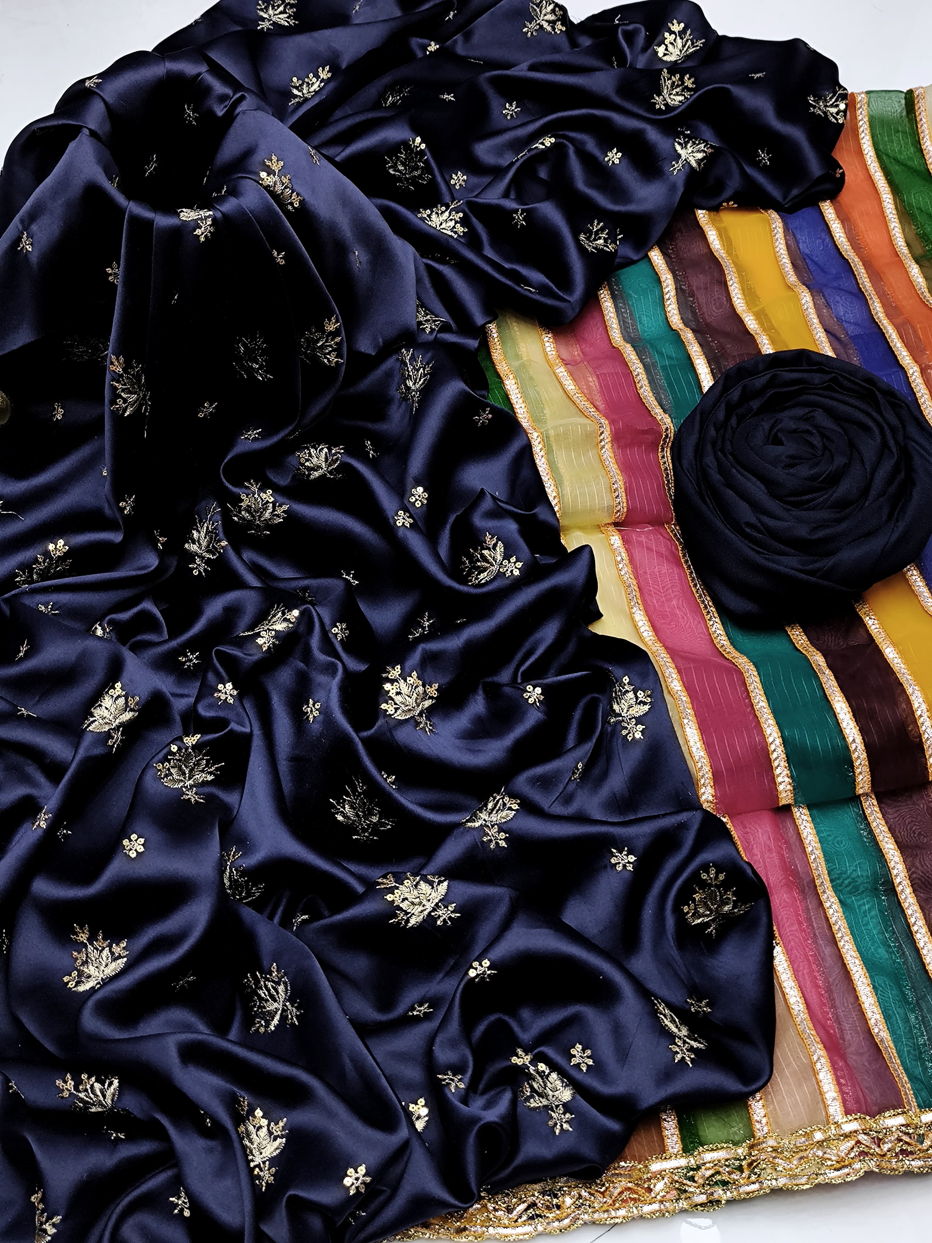 Shamoz Silk 3pc Embroidered Suit with Heavy Chiffon Dupatta – Premium Collection