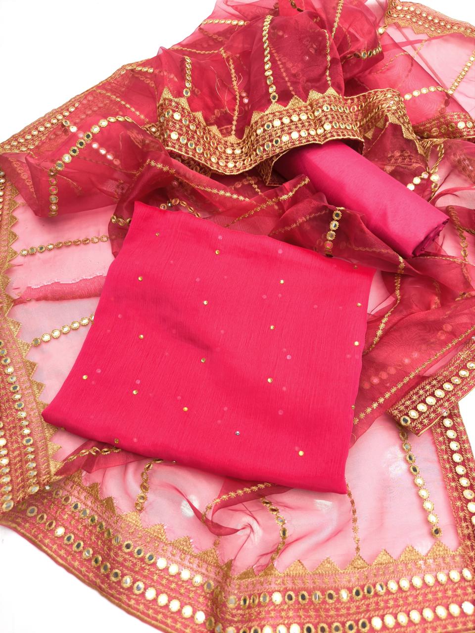 Fancy 3pc Embroidered Dress with Heavy Organza Dupatta – Premium Collection