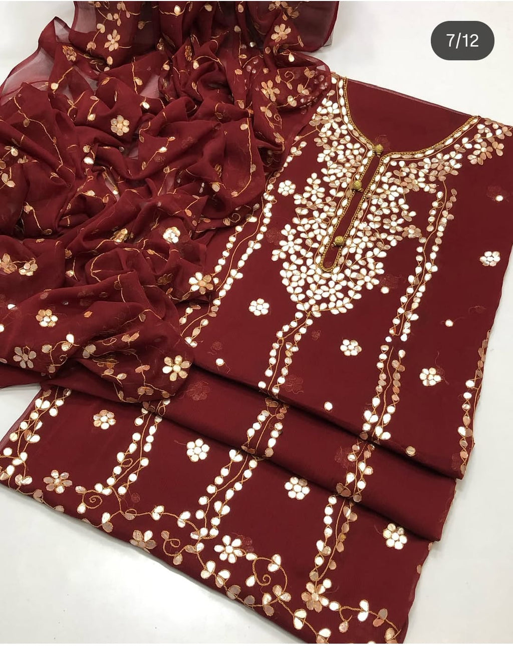 Bamber Chiffon 2pc Handmade Gotta Work Dress with Heavy Jall Dupatta