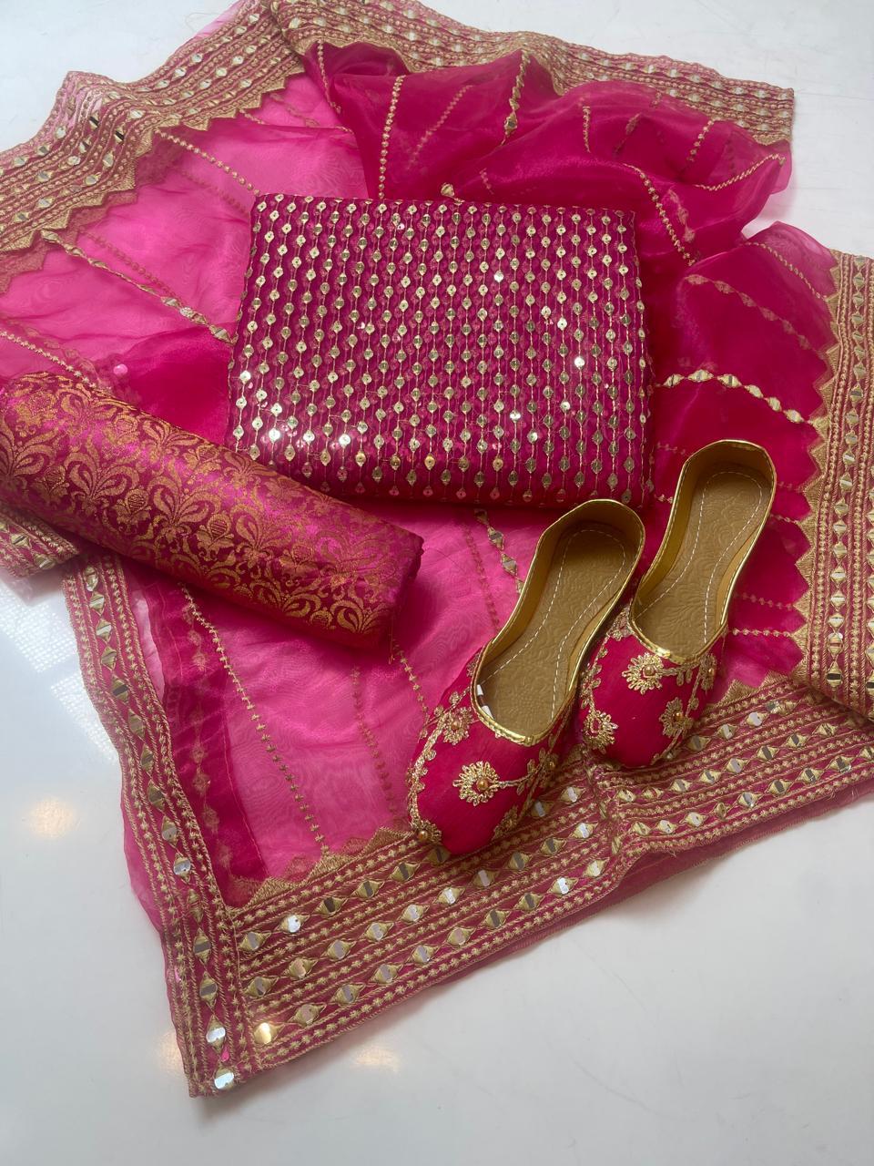 Fancy Collection – Organza Embroidered 3pc Suit with Khussa | Most Demanded