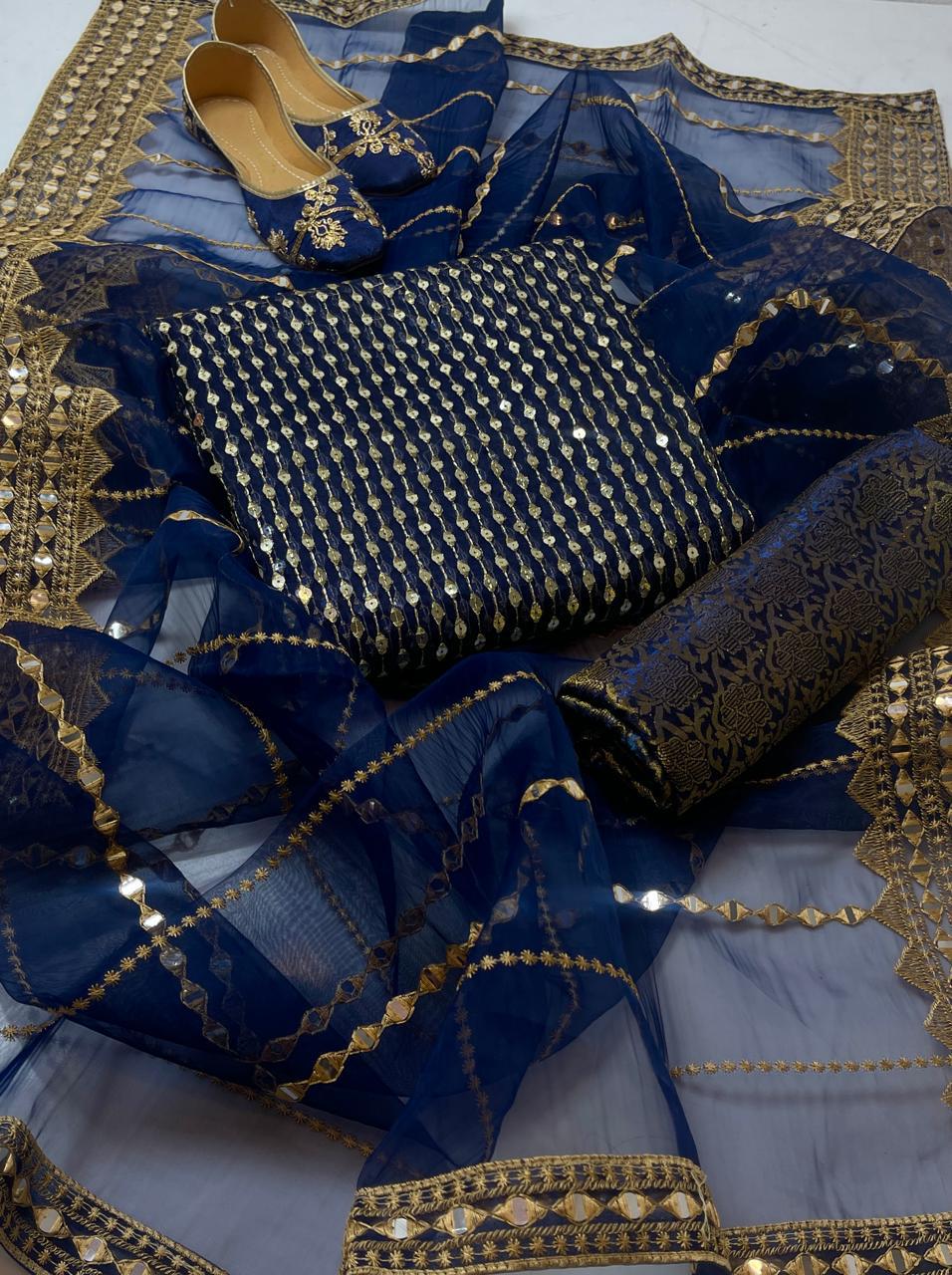 Fancy Collection – Organza Embroidered 3pc Suit with Khussa | Most Demanded