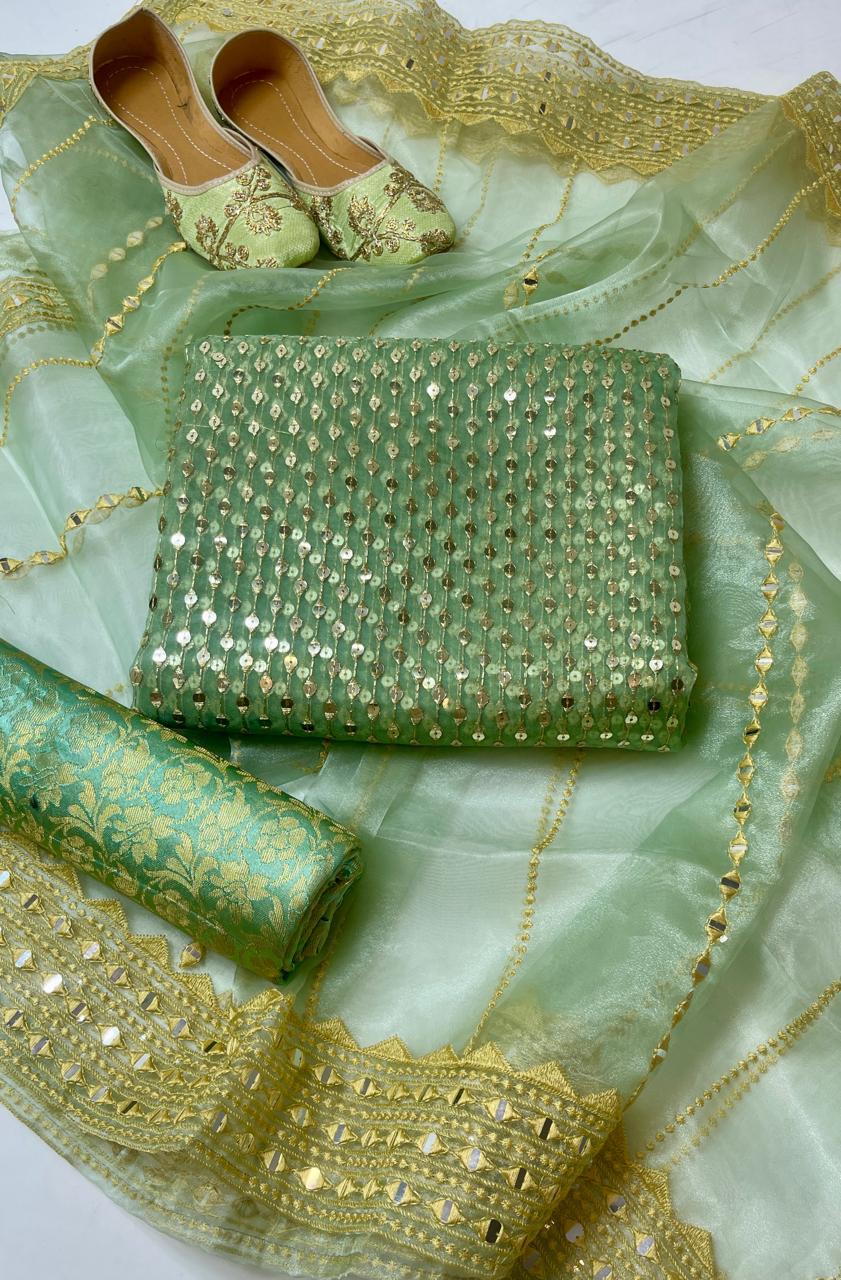 Fancy Collection – Organza Embroidered 3pc Suit with Khussa | Most Demanded
