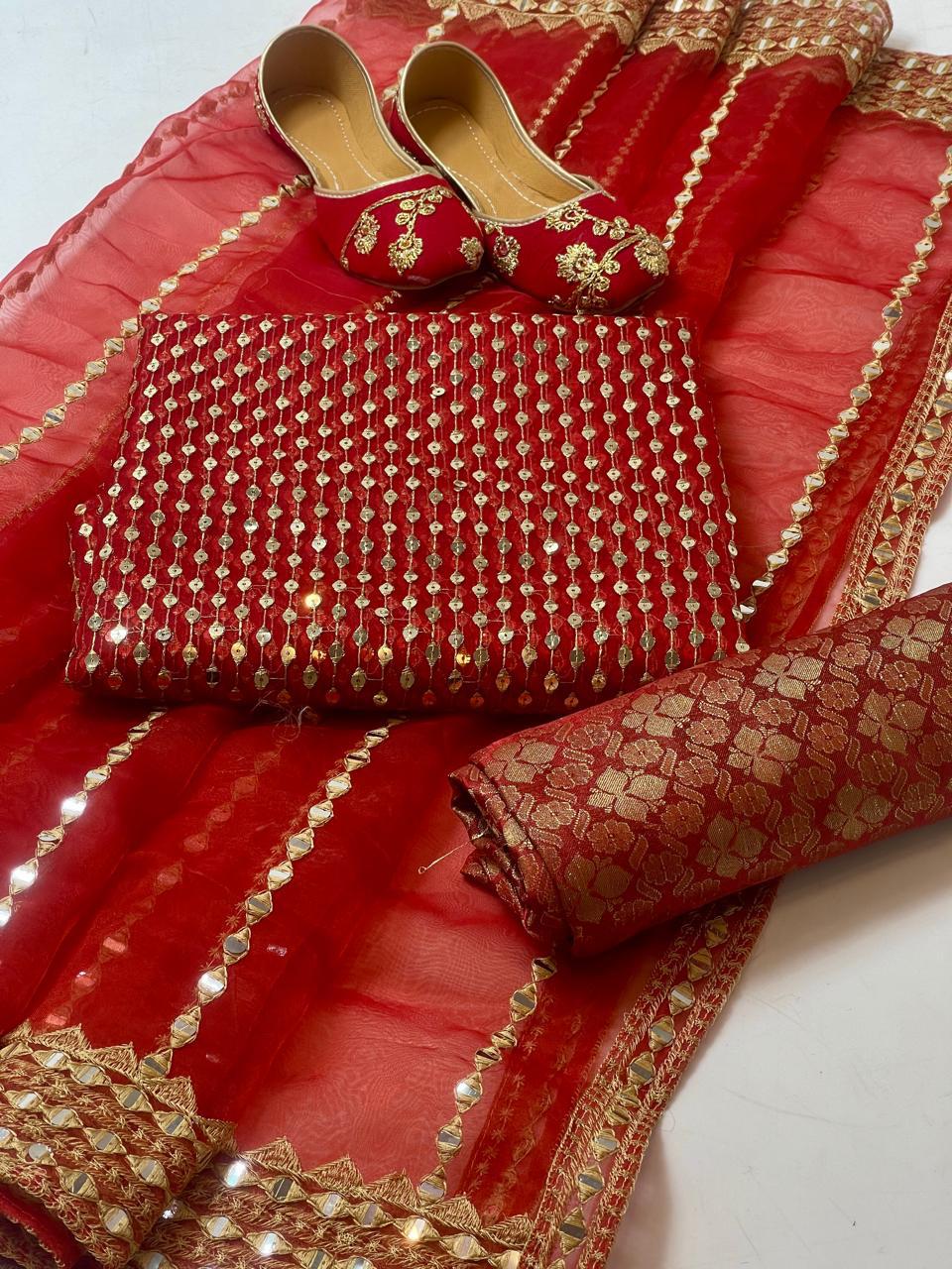 Fancy Collection – Organza Embroidered 3pc Suit with Khussa | Most Demanded