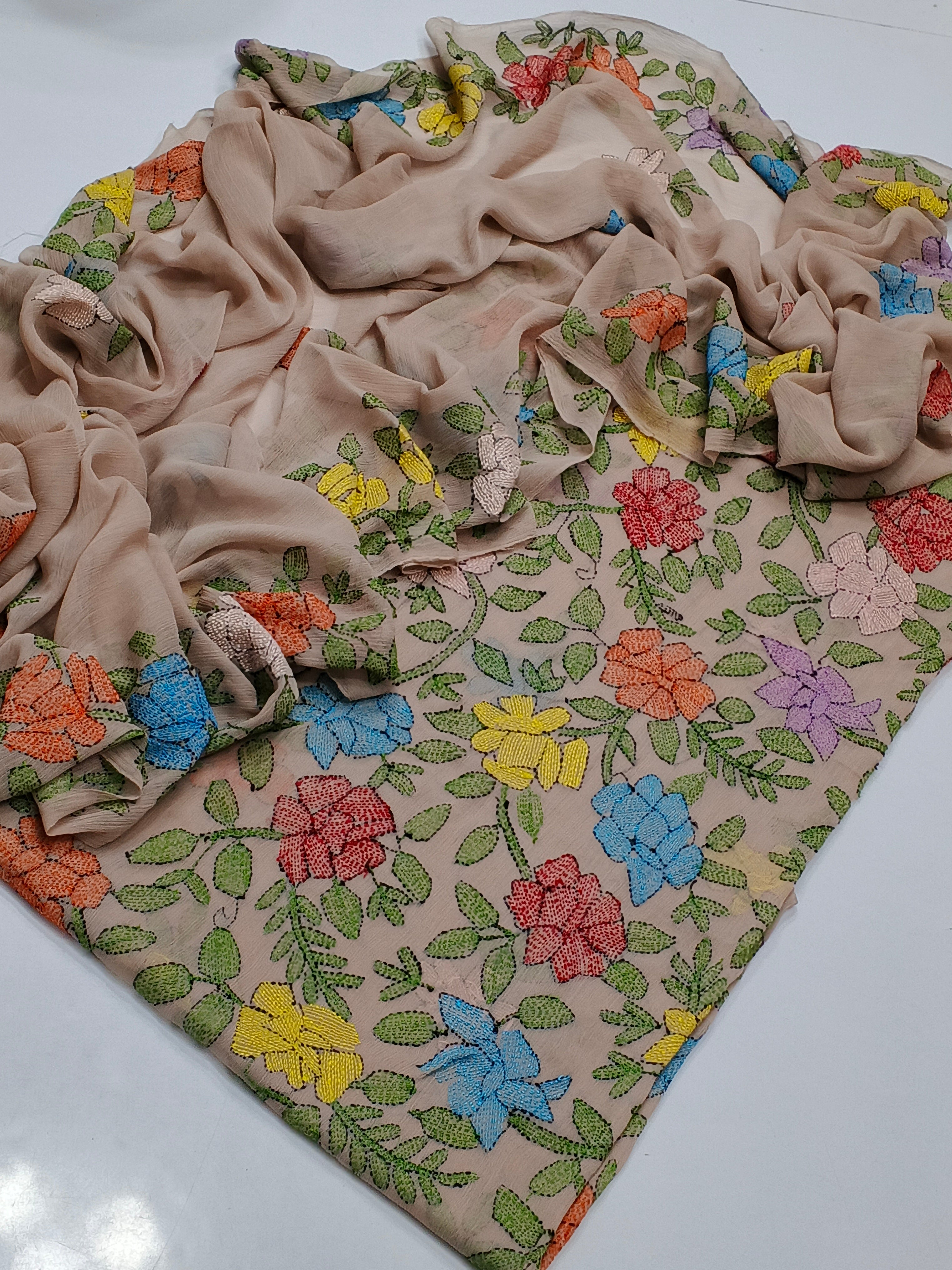 Bamber Chiffon Fabric Handmade Kacha Gulab Shirt , dupatta double boader 2pc Dress 😍😍