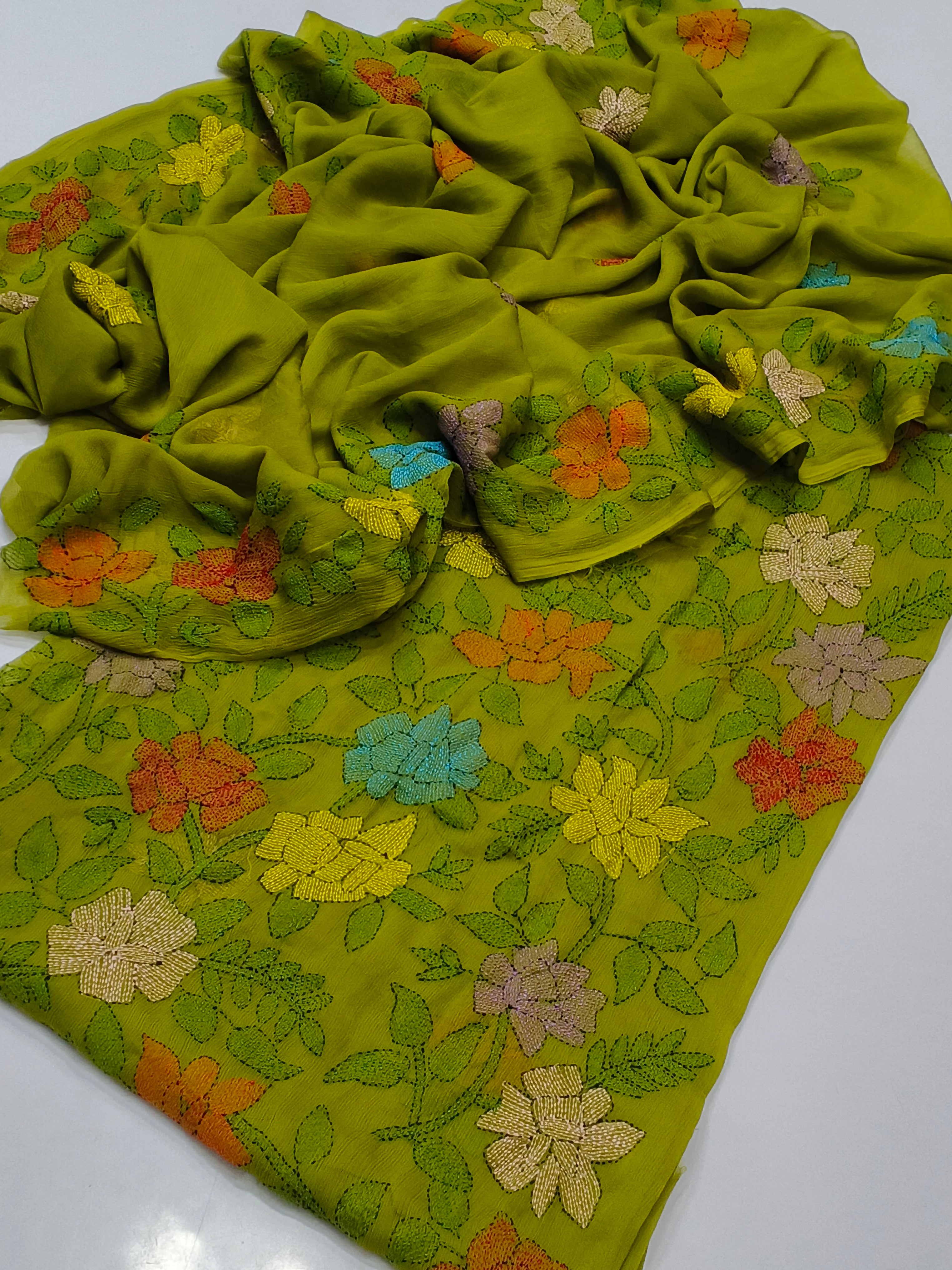 Bamber Chiffon Fabric Handmade Kacha Gulab Shirt , dupatta double boader 2pc Dress 😍😍