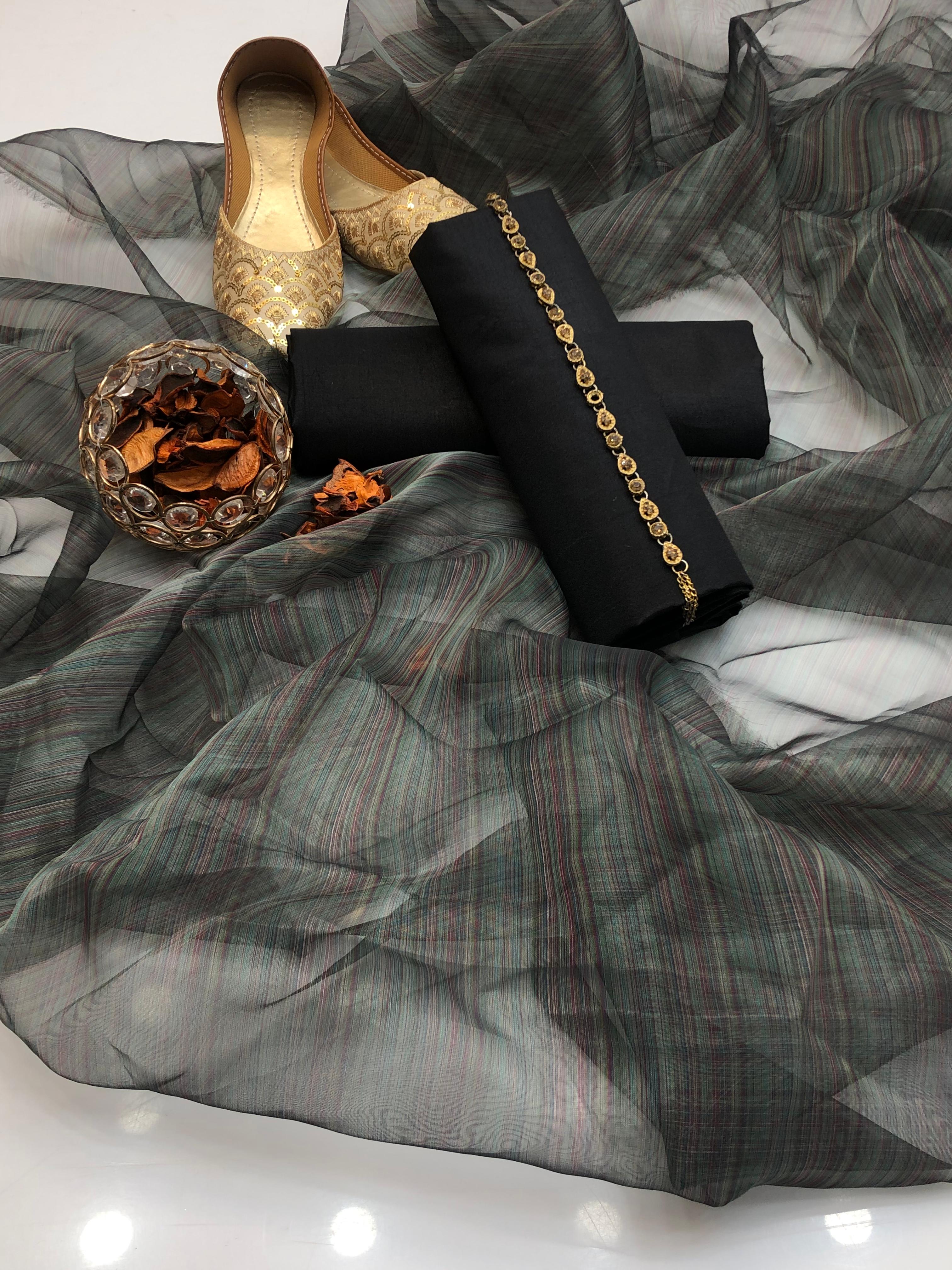 ✅Katan plan shirt
✅Organza zari border duppata 
✅Kataan silk trouser 
✅ with khusa