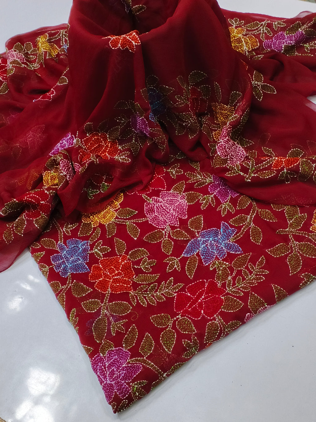 Bamber Chiffon Fabric Handmade Kacha Gulab Shirt , dupatta double boader 2pc Dress 😍😍