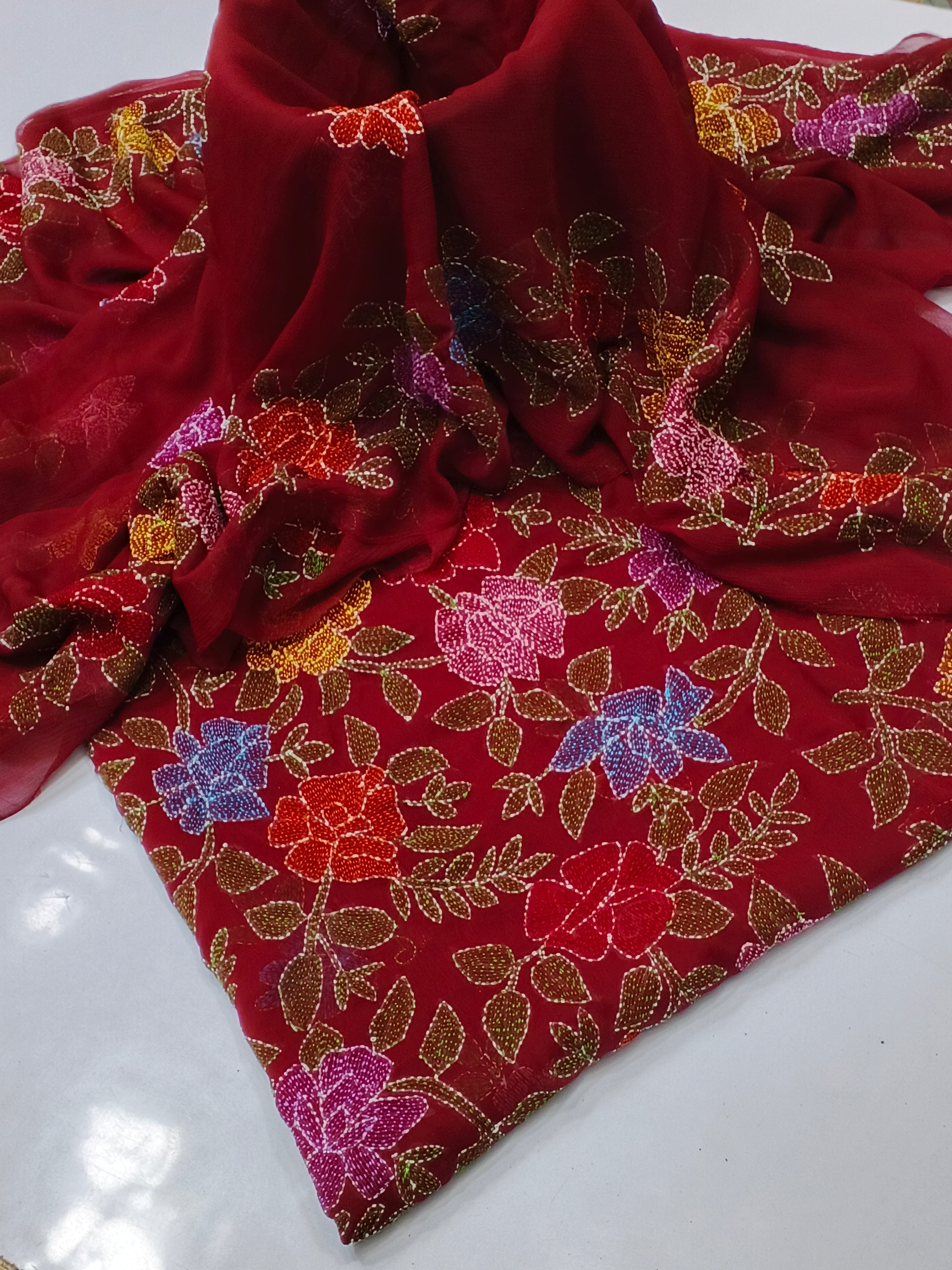 Bamber Chiffon Fabric Handmade Kacha Gulab Shirt , dupatta double boader 2pc Dress 😍😍
