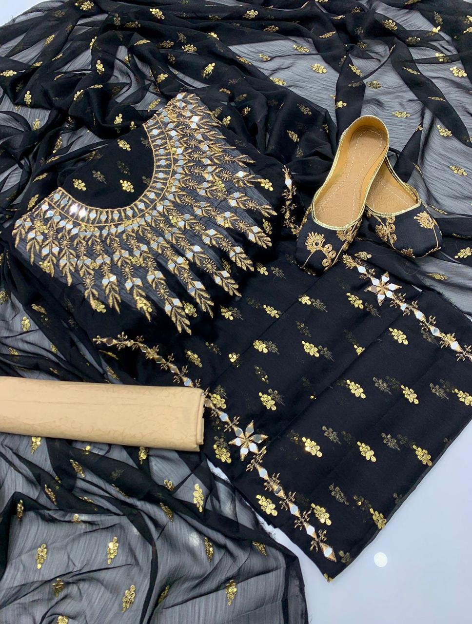 🔥Most Demanding Artical 🔥 
Shafon boti work & mirror work shirt
Shafon boti work duppata
Masoori trouser
With khusa