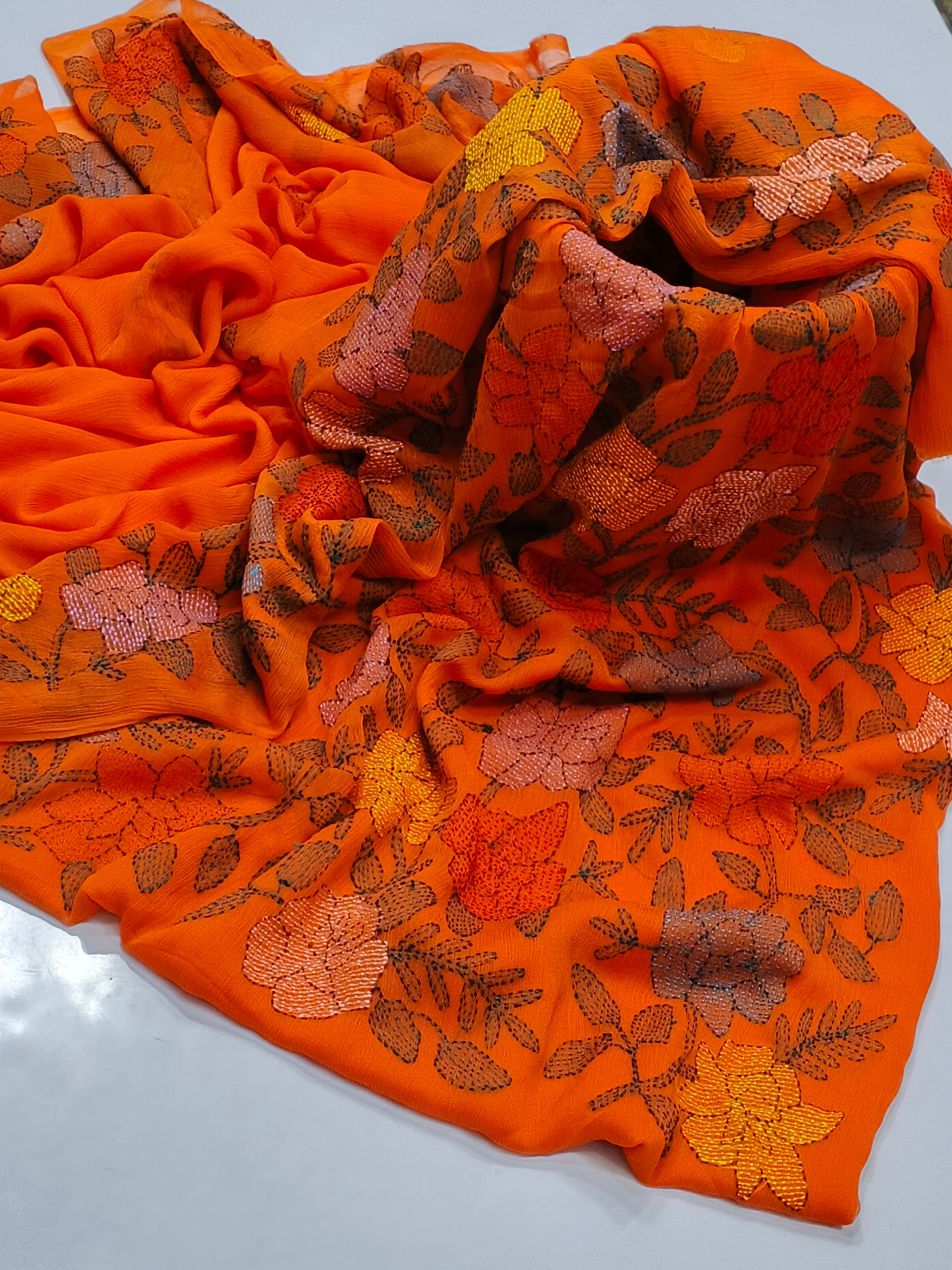 Bamber Chiffon Fabric Handmade Kacha Gulab Shirt , dupatta double boader 2pc Dress 😍😍
