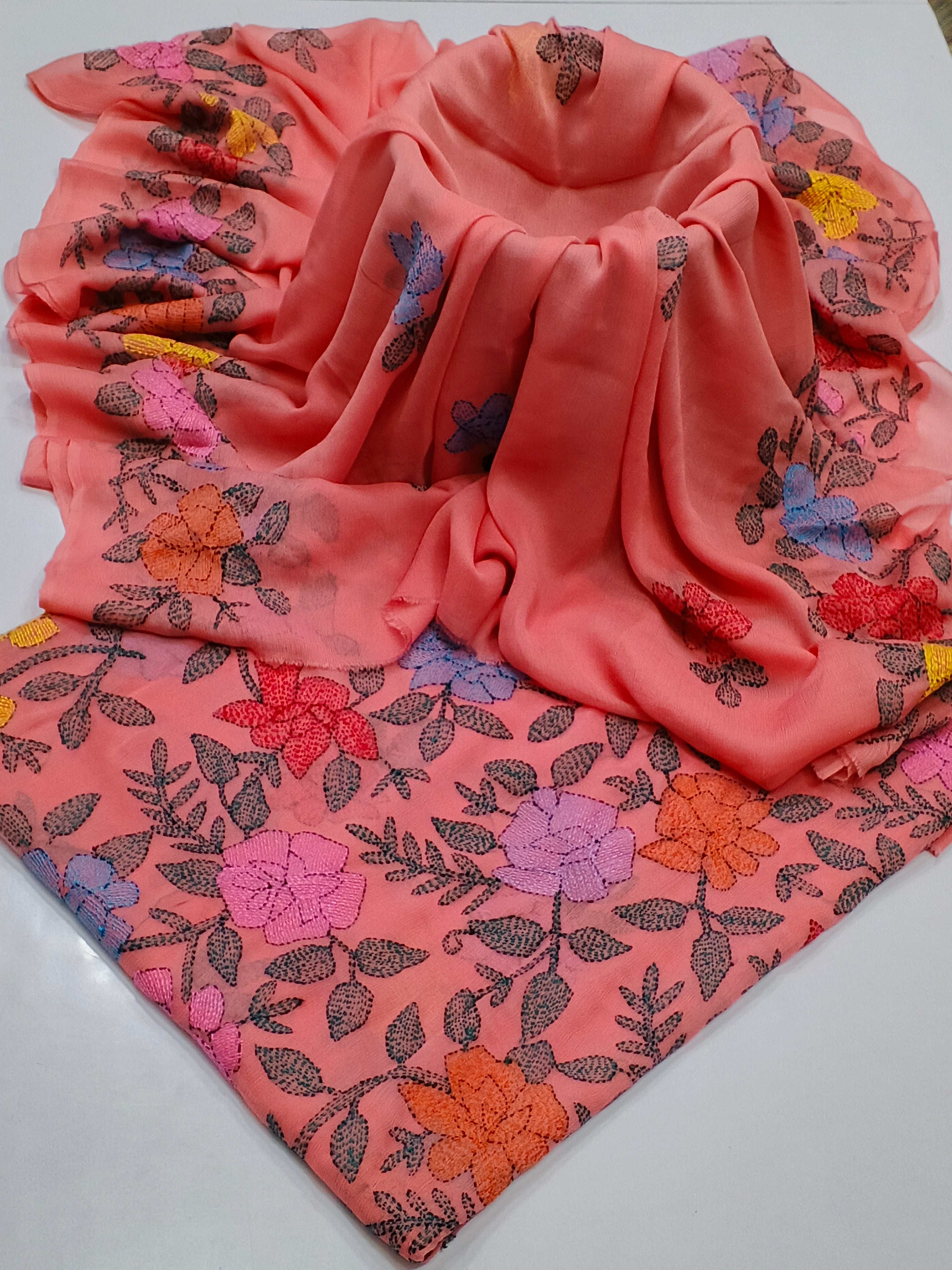 Bamber Chiffon Fabric Handmade Kacha Gulab Shirt , dupatta double boader 2pc Dress 😍😍