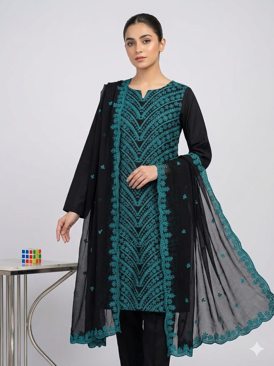 ❇️Stuff Lawn Cotton 
3pc Dress 👗 
❇️Shirt Chickenkari Boring All Over Embroidery 
❇️Dupataa Chiffon Cut Work Boring Embroidery 
❇️Plain Sleeves &  Trouser