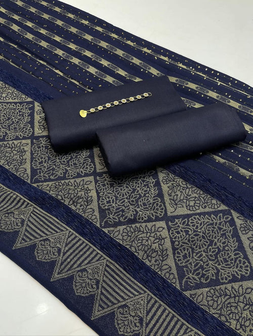 *Stuff: Wool special*
Wool shirt and trouser 
*Heavy indian broshia + Velvet + Sequence work Shawl* 
 *3 yard cutting shawl ✂️* 
- *With Mirror neckline ❤️*