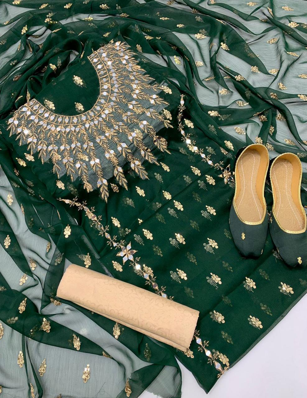 🔥Most Demanding Artical 🔥 
Shafon boti work & mirror work shirt
Shafon boti work duppata
Masoori trouser
With khusa