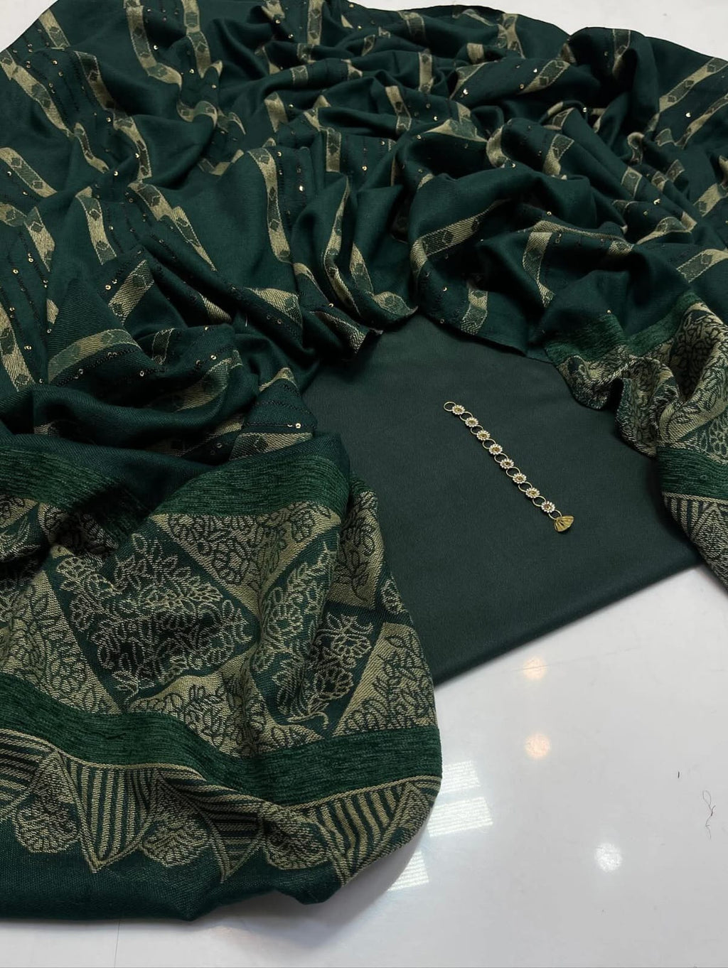 *Stuff: Wool special*
Wool shirt and trouser 
*Heavy indian broshia + Velvet + Sequence work Shawl* 
 *3 yard cutting shawl ✂️* 
- *With Mirror neckline ❤️*