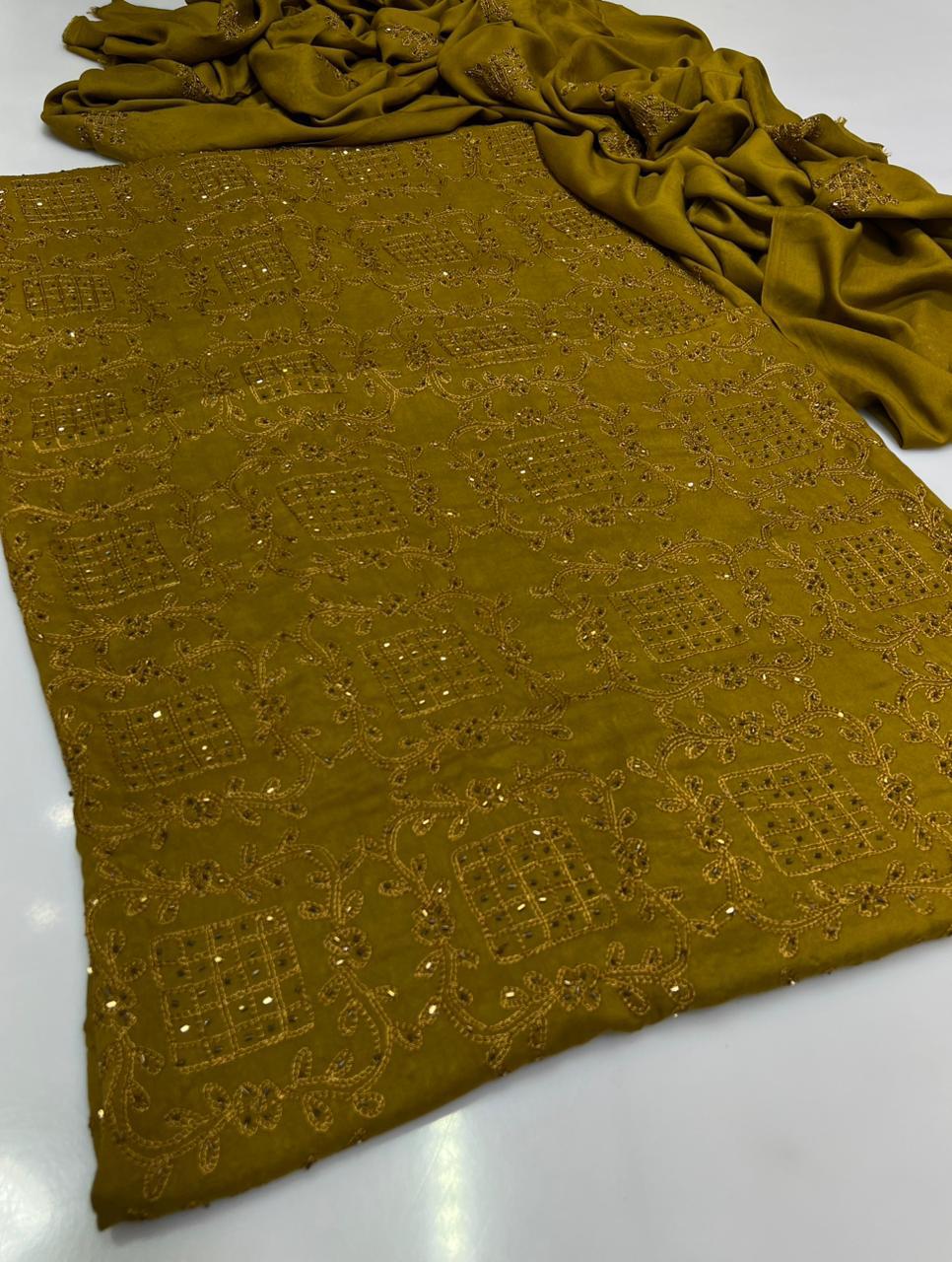Linen Fabric Handmade Ar Cut Dana Shirt, dupatta linen, along Simple trouser 3pc Dress
