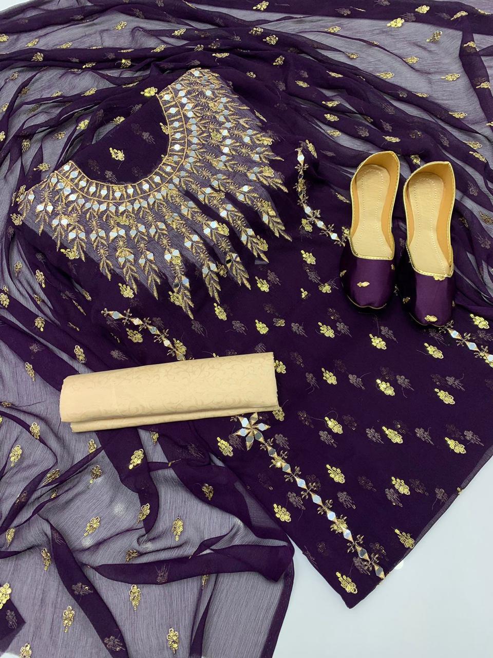 🔥Most Demanding Artical 🔥 
Shafon boti work & mirror work shirt
Shafon boti work duppata
Masoori trouser
With khusa
